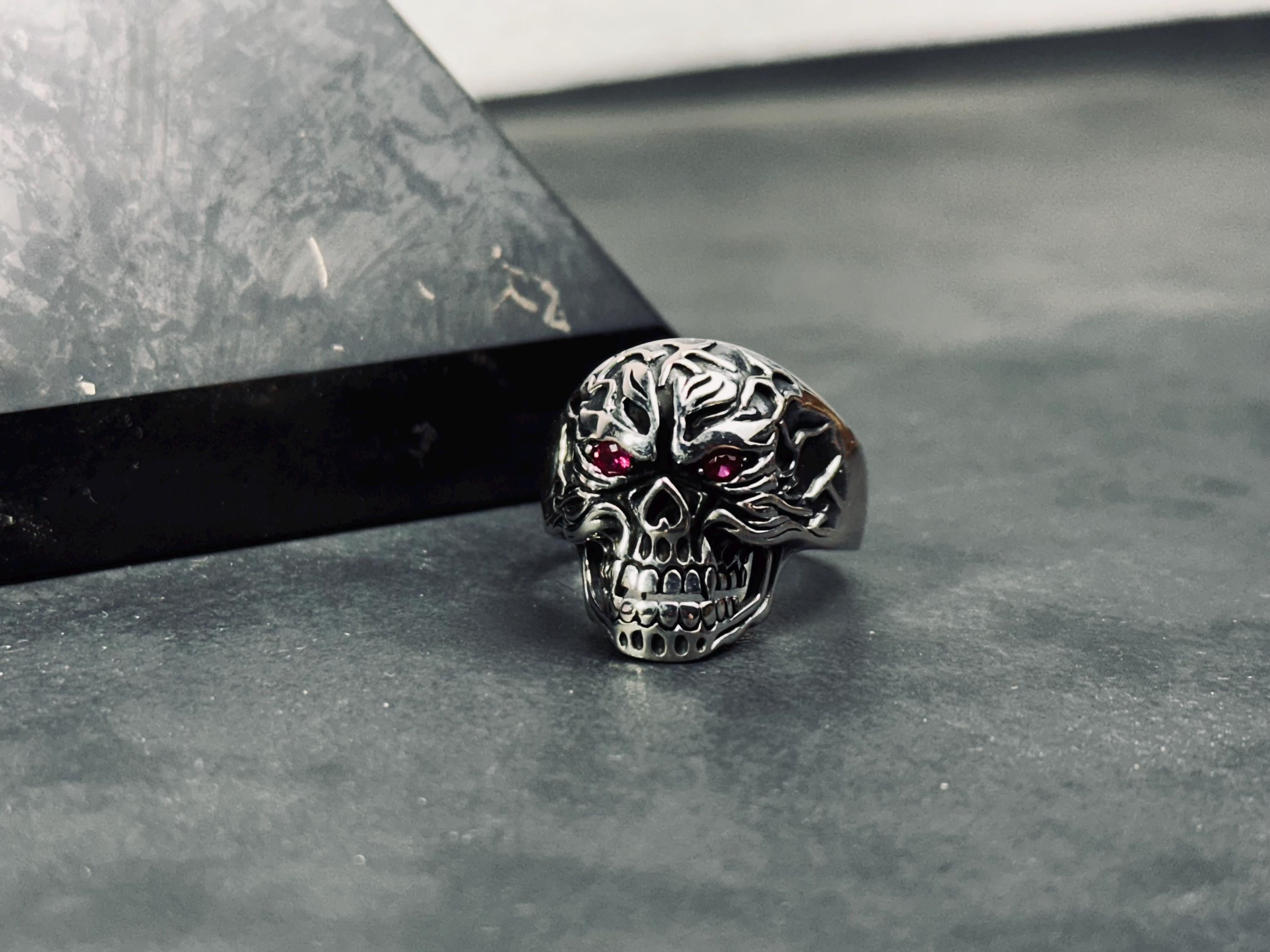 Skull Ring: Sterling Silver Biker Goth - Handmade Design