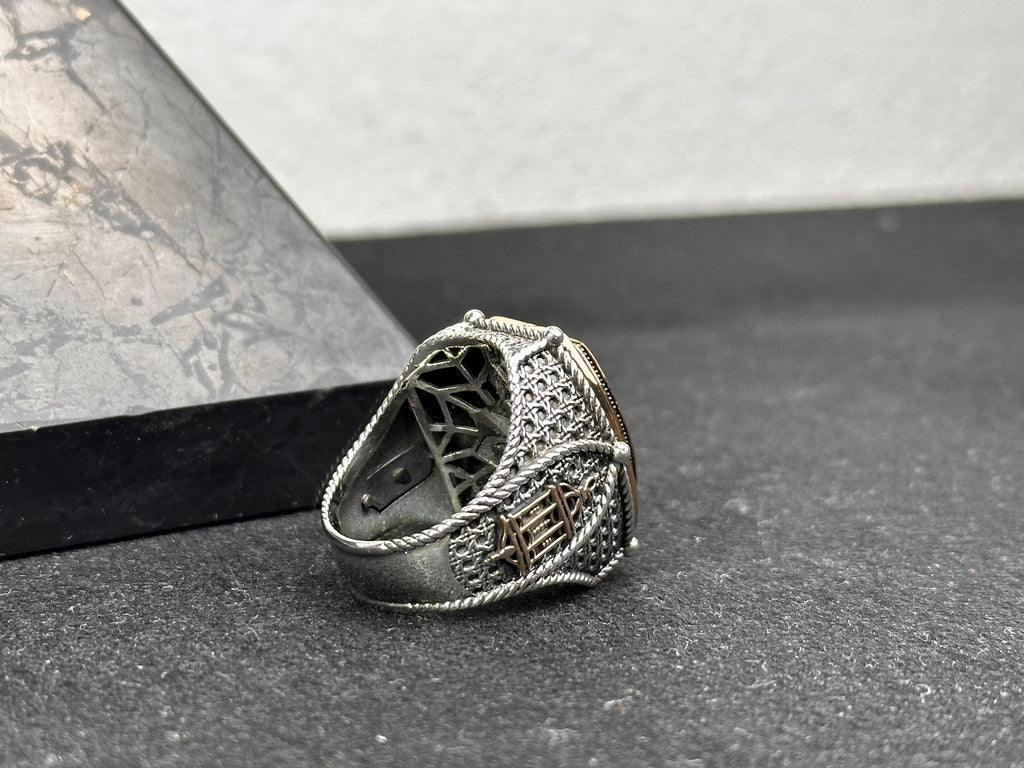 Solomon Seal Ring: Engraved Sterling Silver, Bold Men's Band