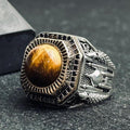 Tiger Eye Statement Ring: Men's Silver Jewelry (Mosque Engraving)