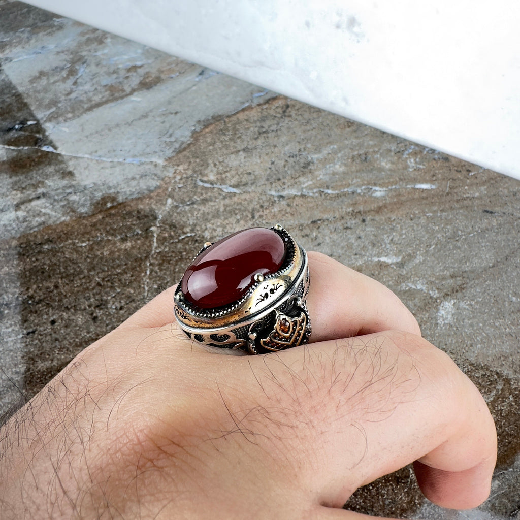 Handmade Aqeeq Silver Ring - Sterling Men's Ottoman Jewelry