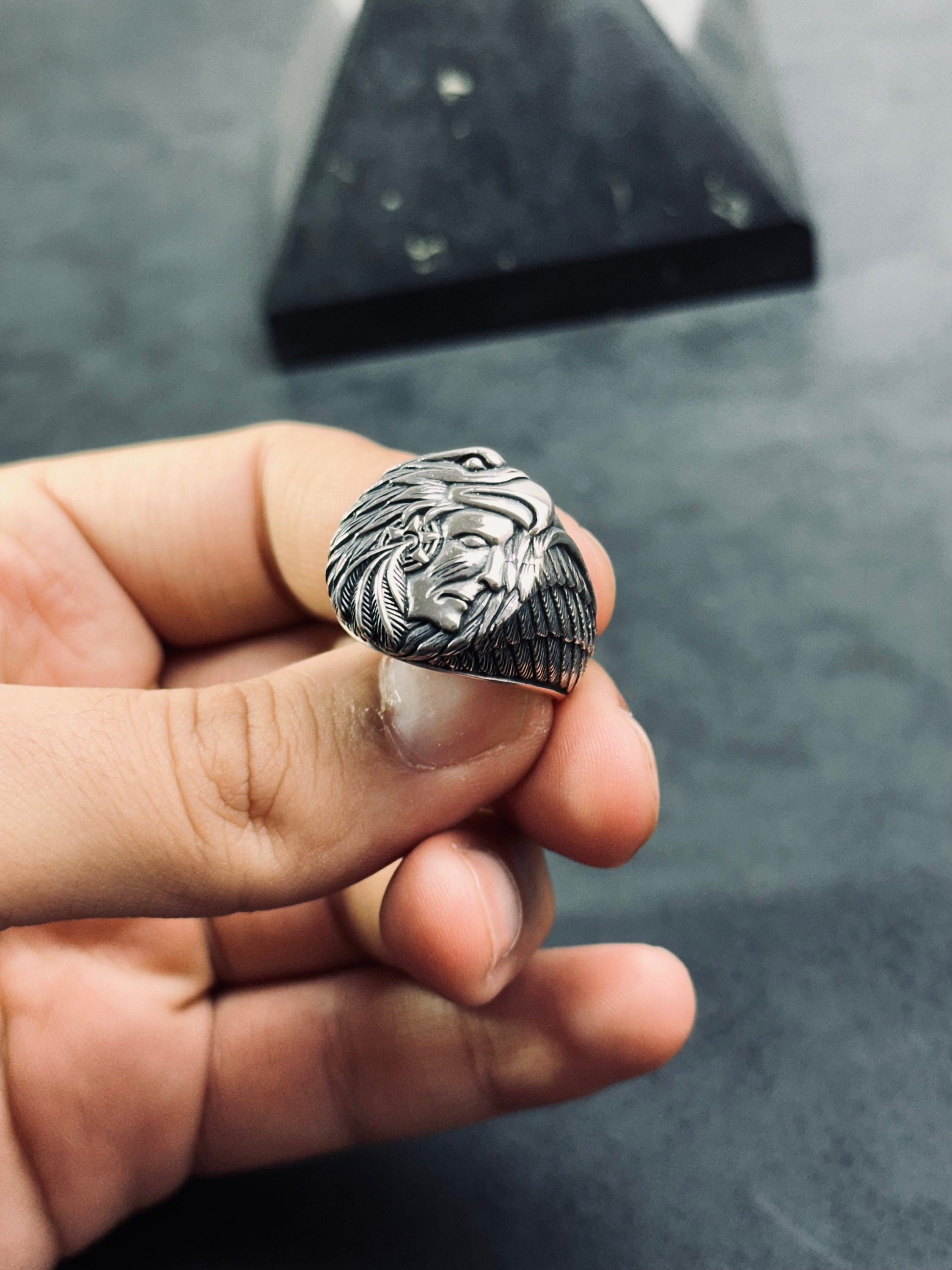 Engraved Chief Ring: Native American Style (Sterling Silver, Handmade)
