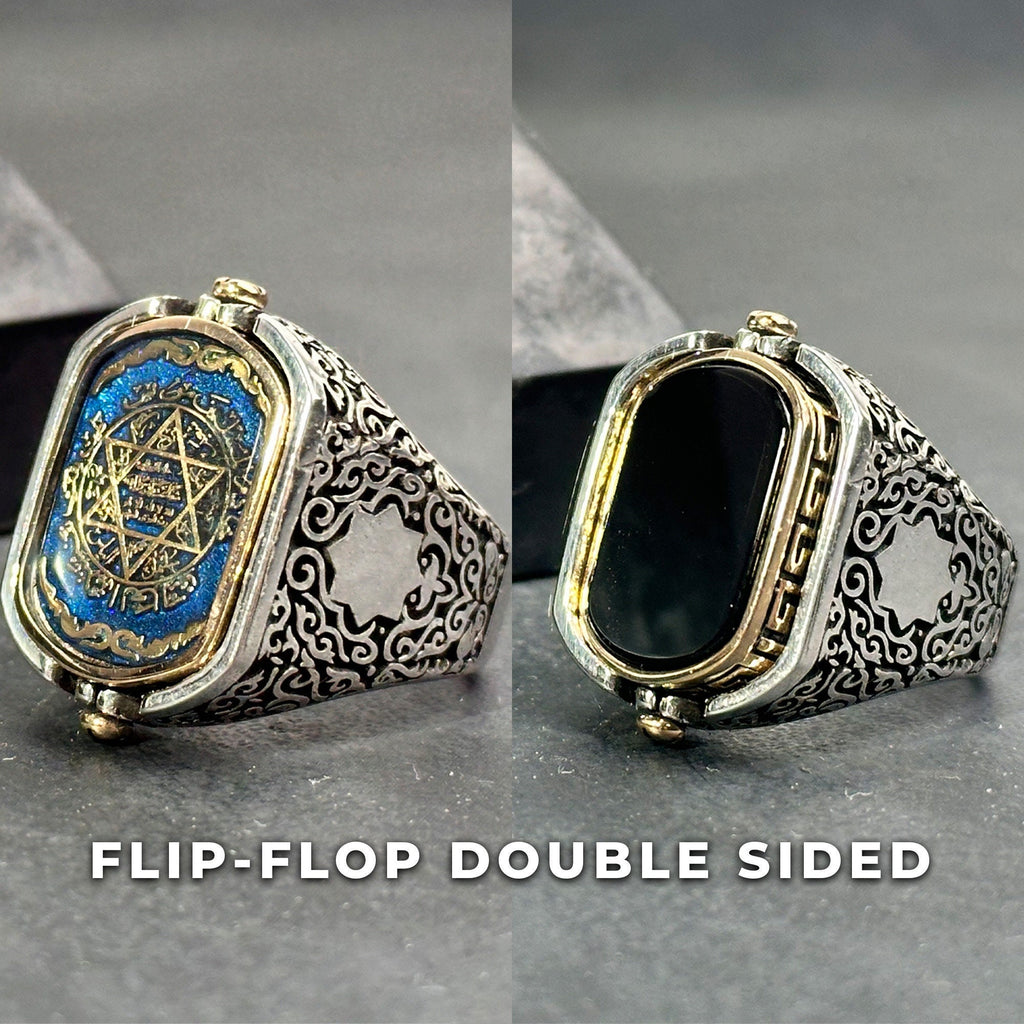 Changeable Sterling Silver Ring: Onyx and Star of David (Men's Size)