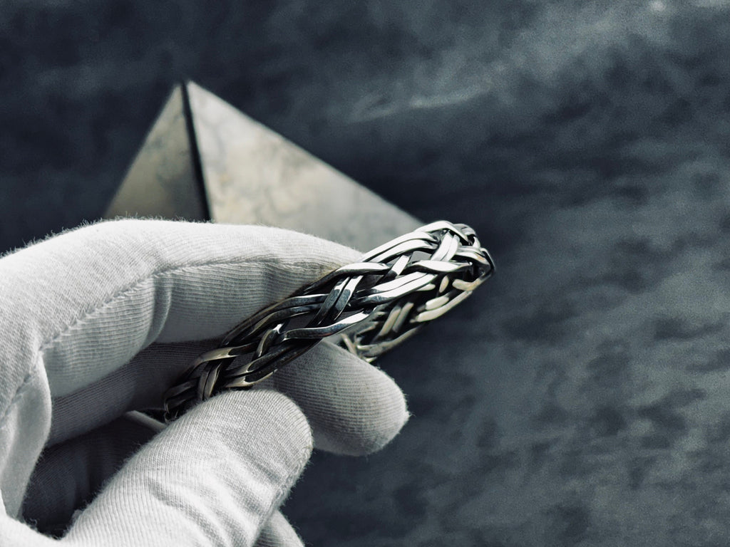 Warrior Style Silver Bracelet, Knitted Sterling (Handmade, Men's)