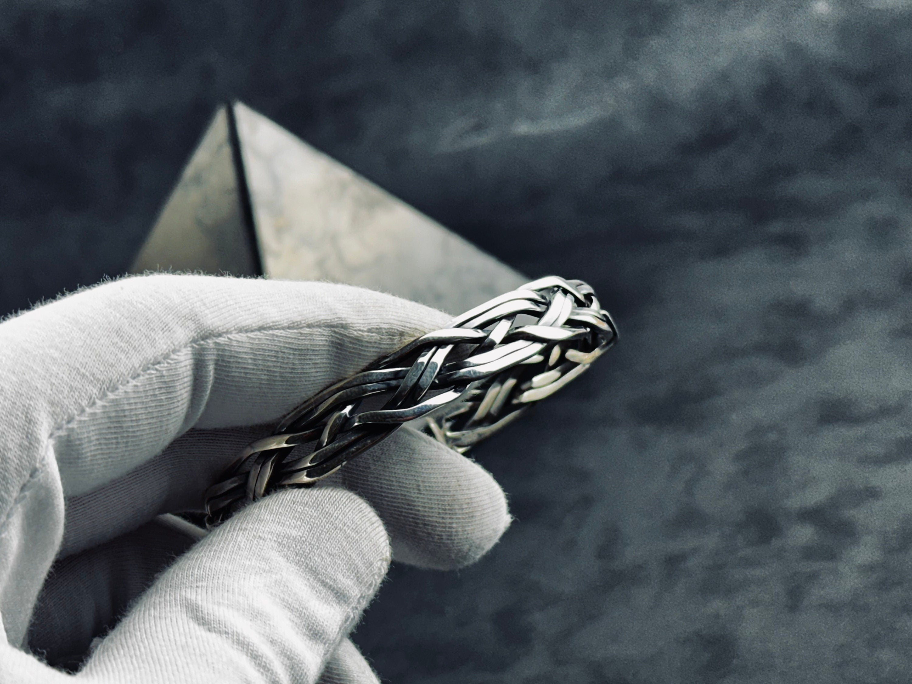 Warrior Style Silver Bracelet, Knitted Sterling (Handmade, Men's)