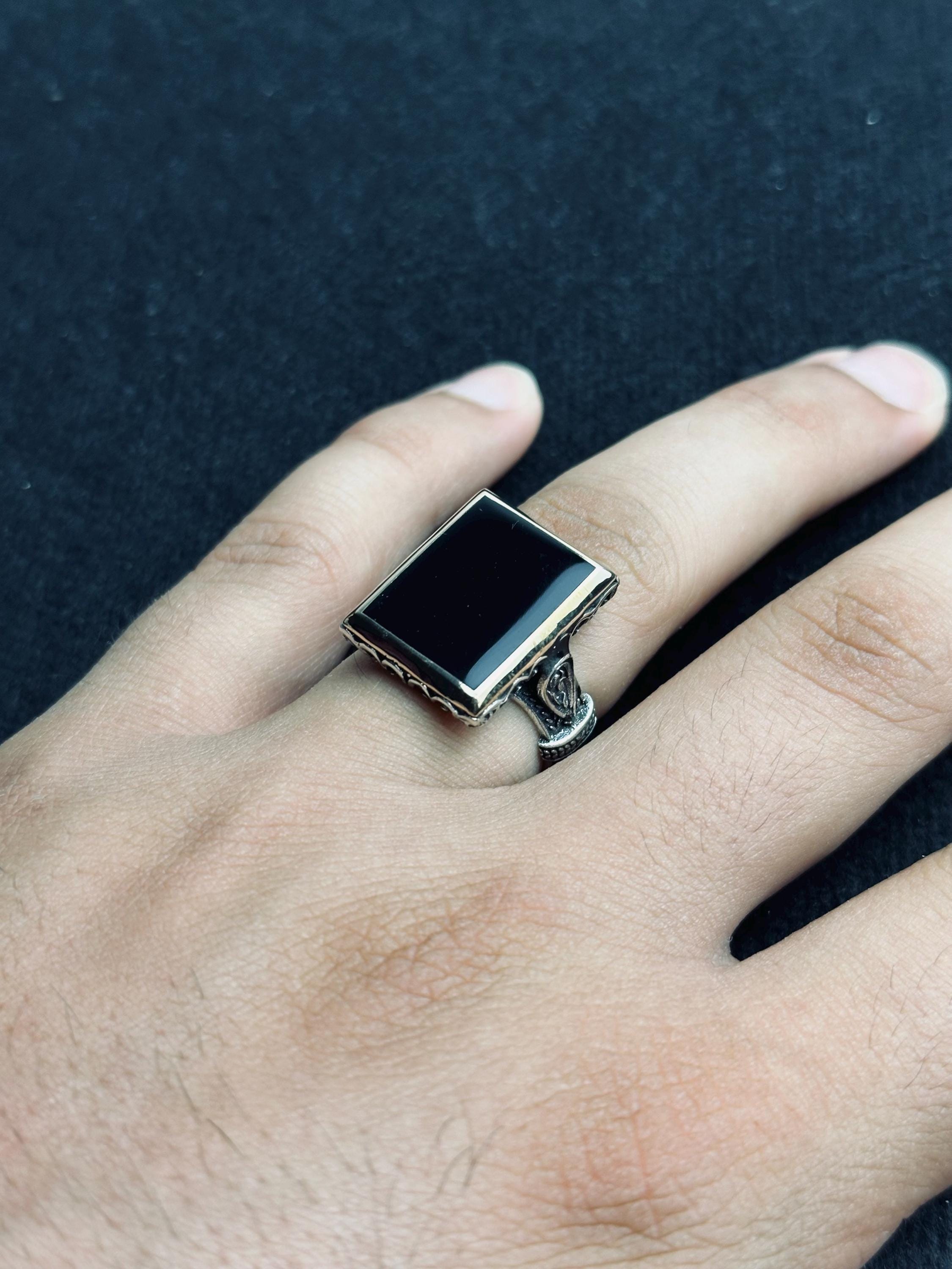 Turkish Sterling Silver Ring, Black Onyx Stone (Unisex Statement)
