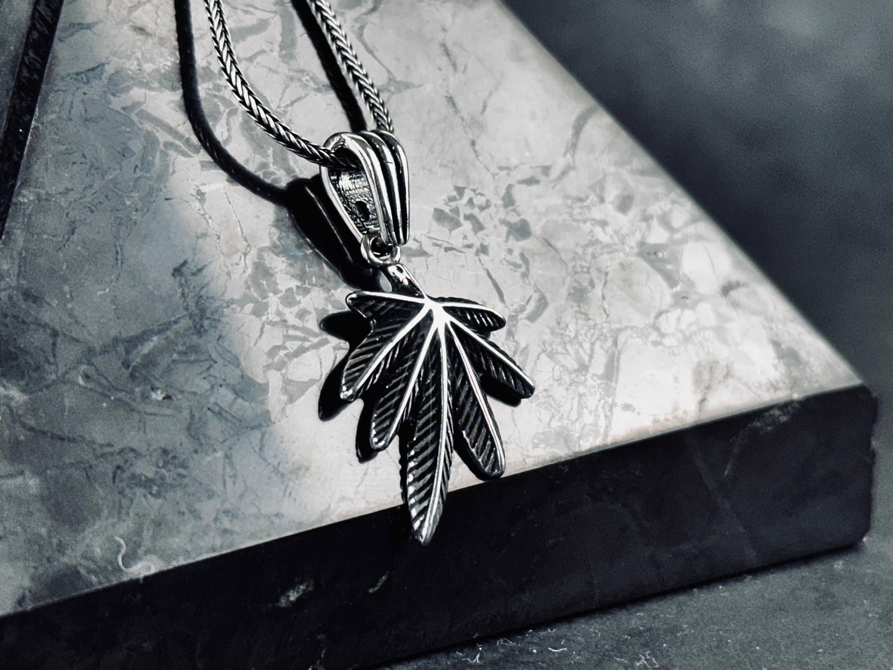 Weed Leaf Pendant Necklace: Silver Cannabis Jewelry (Handmade)
