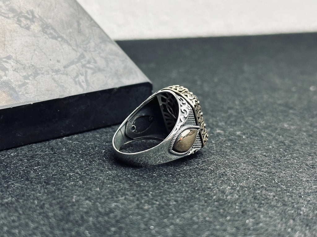 Turkish Sterling Silver Ring, Tiger's Eye Gemstone (Men's Ottoman Style)
