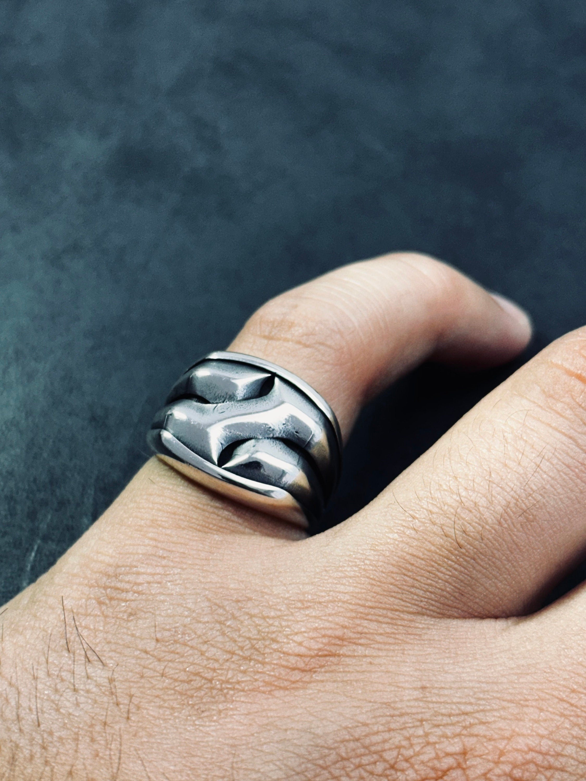 Sterling Silver Ring: Tree Bark Design - Handmade Men's Band