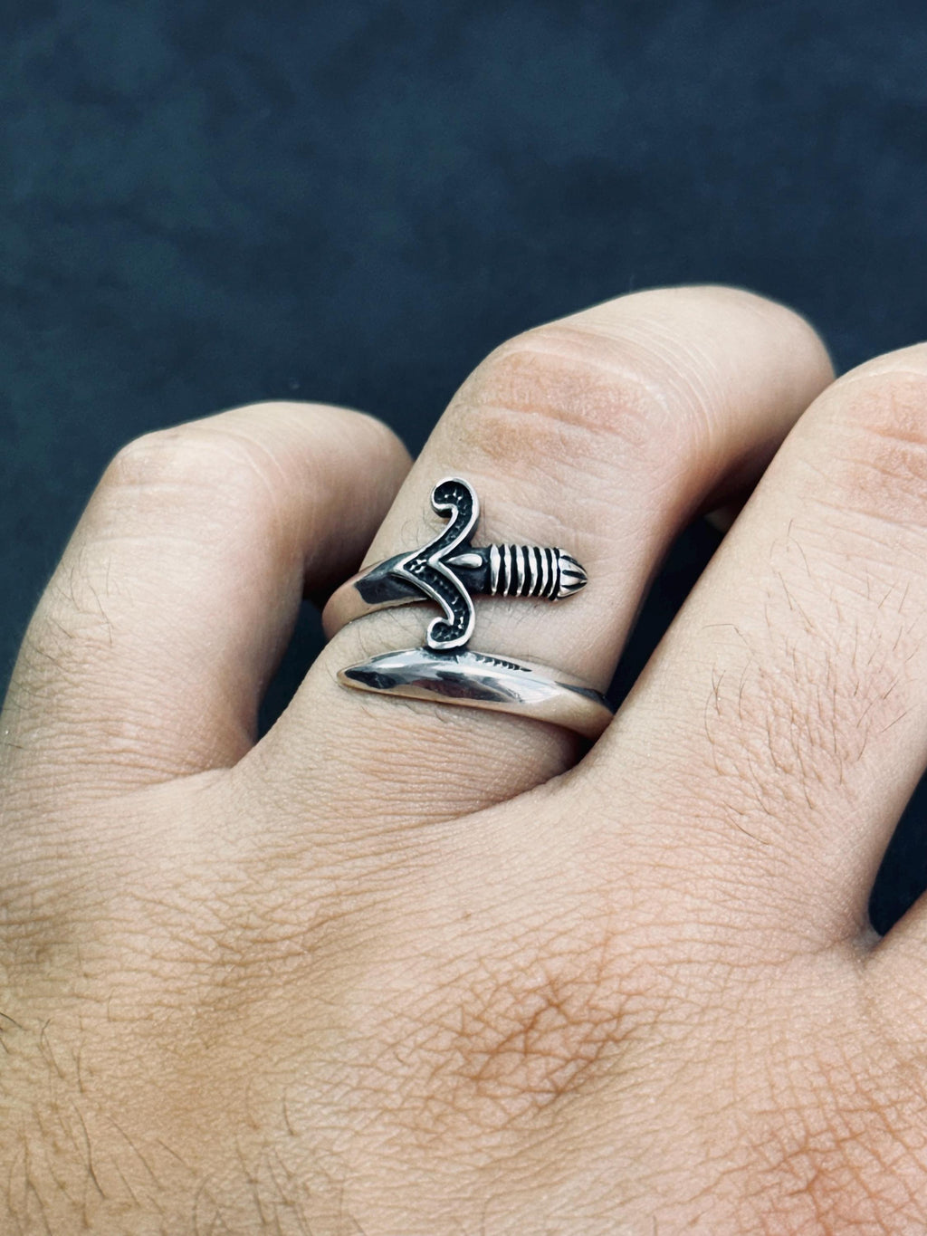 Sterling Silver Sword Thumb Ring - Gothic Adjustable Band