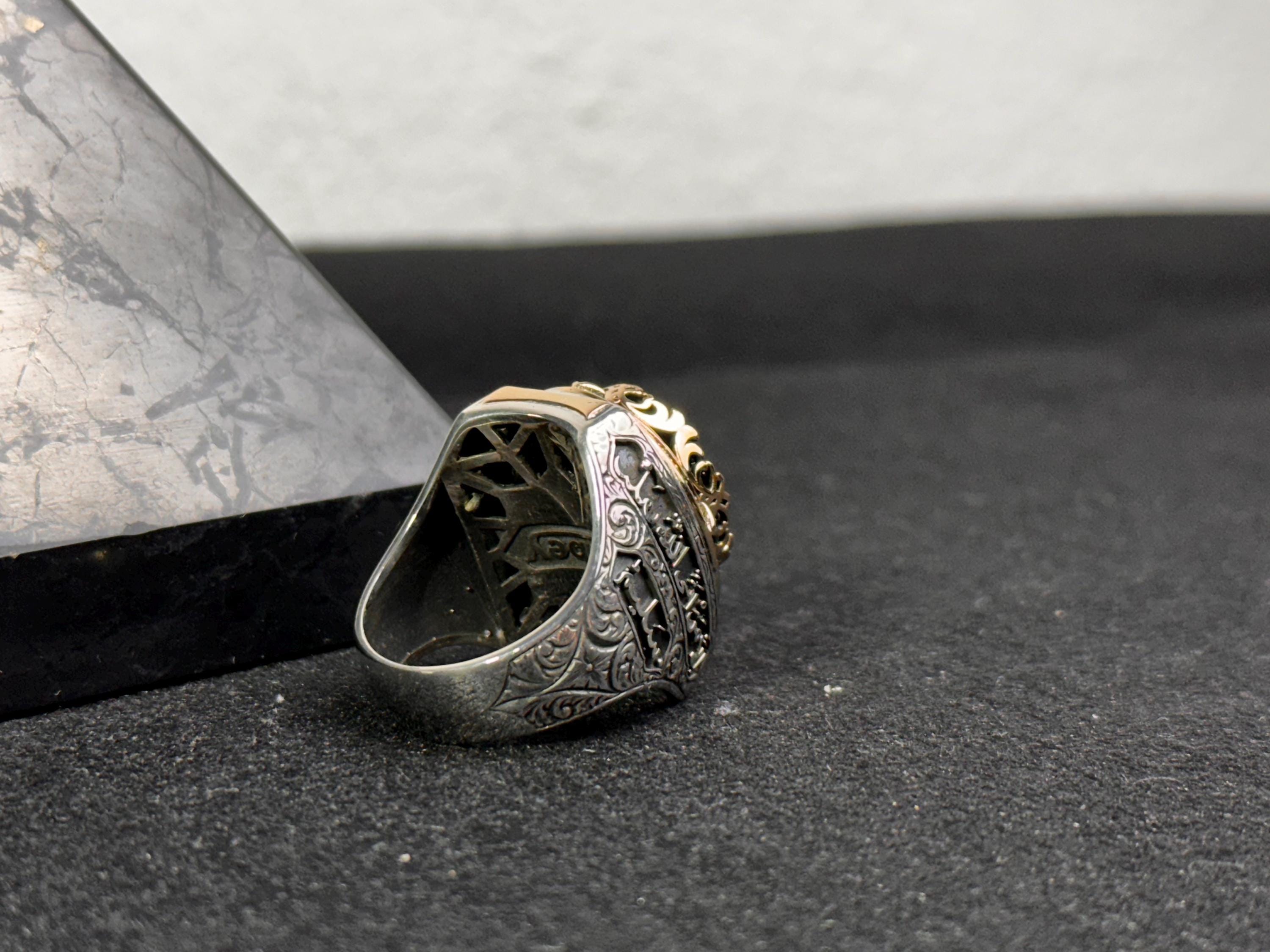 Arabic Calligraphy Ring: Sterling Silver with CZ Stone (Men's Size)