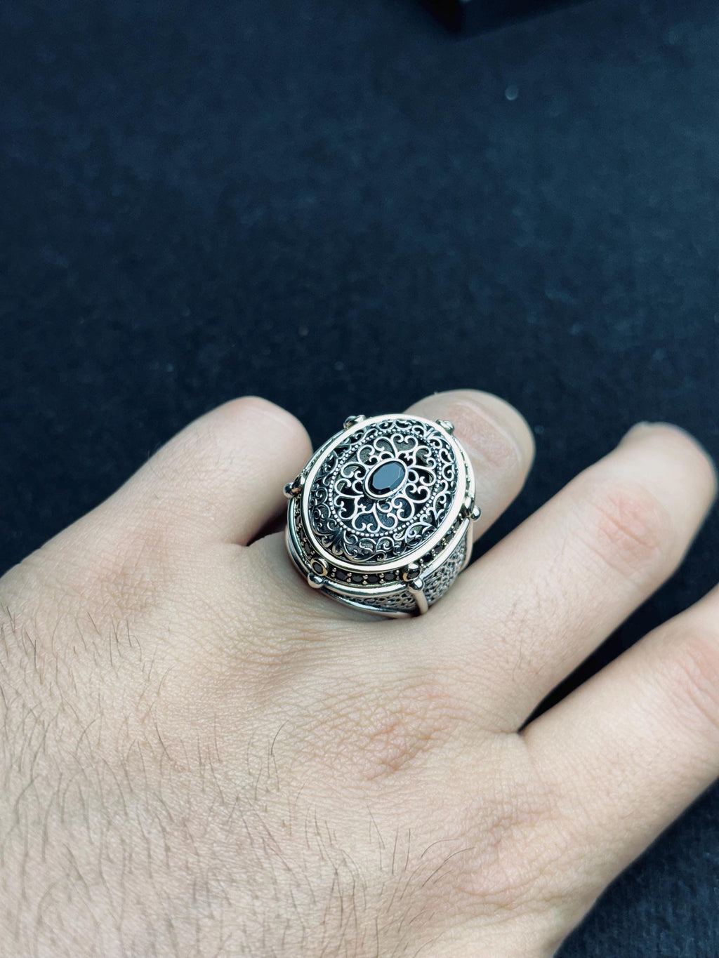 Ottoman Style Silver Ring, Large Oval Engraved (Men's Statement)