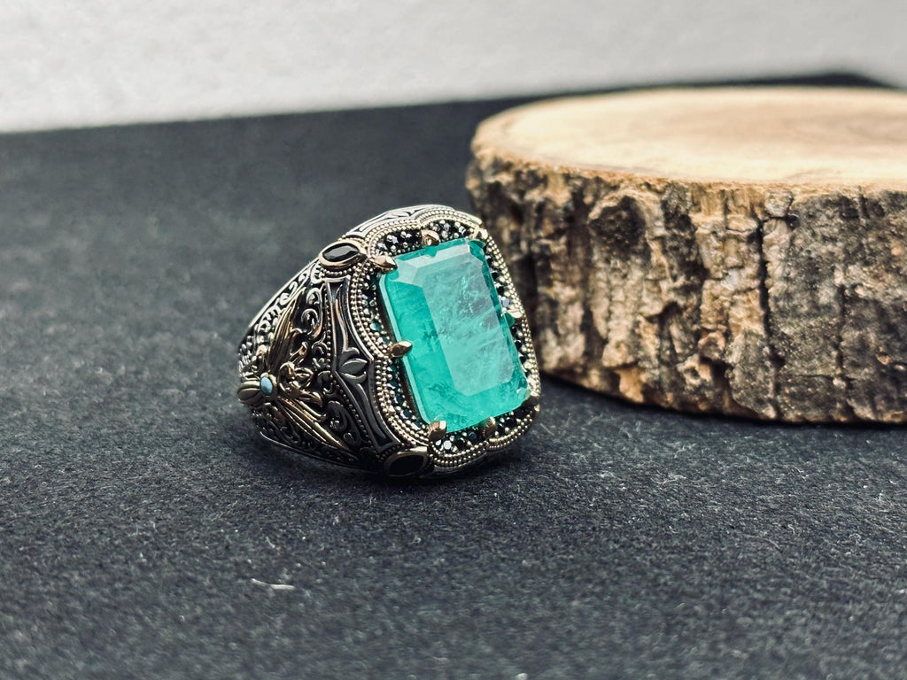 Statement Silver Ring: Turkish Aquamarine Square - Handmade Sterling