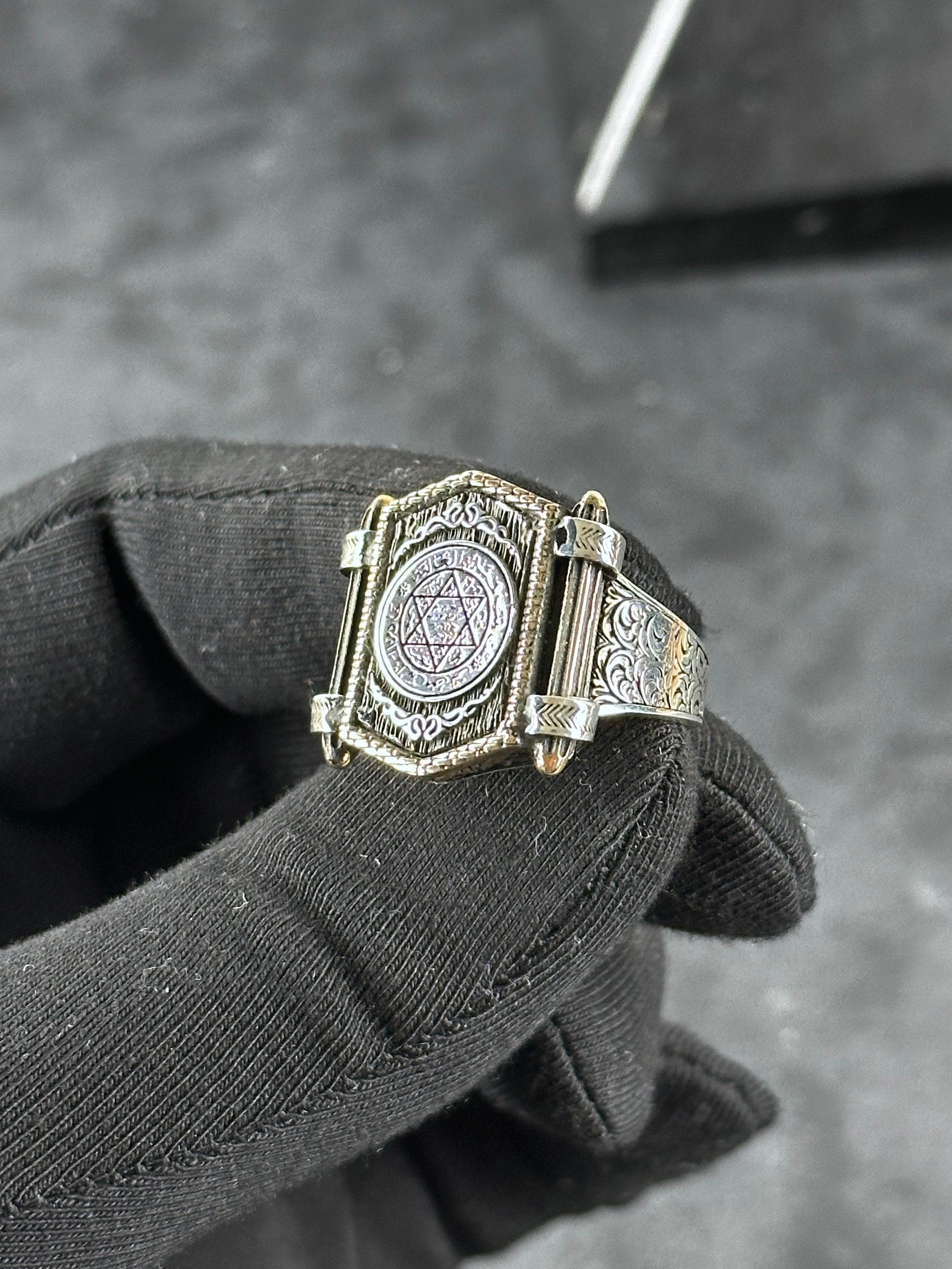 Seal of Solomon Sterling Silver Ring - Spiritual Protection Design