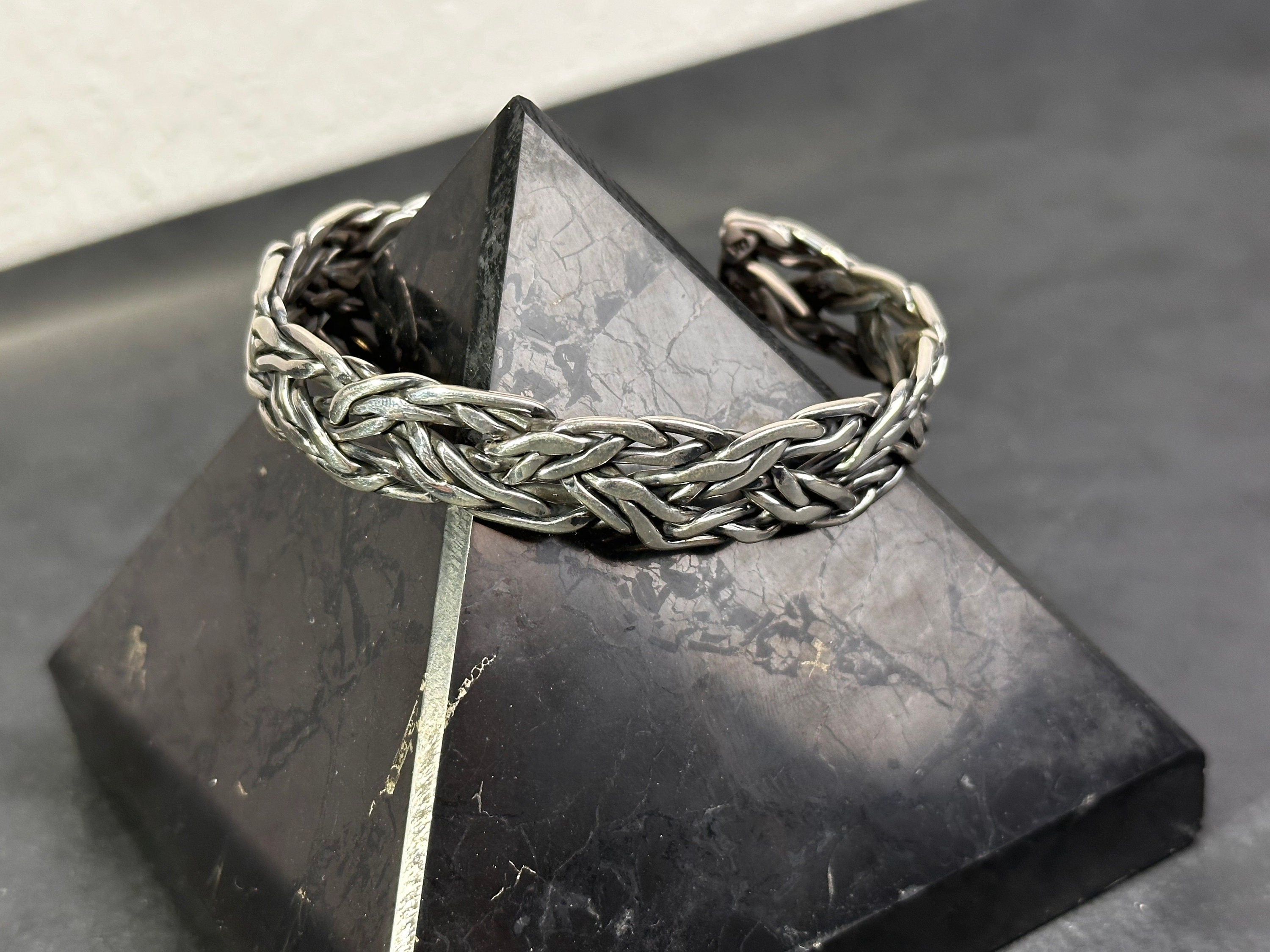 Mens Chunky Silver Bangle, Bold Handmade Bracelet (Sterling Cuff)