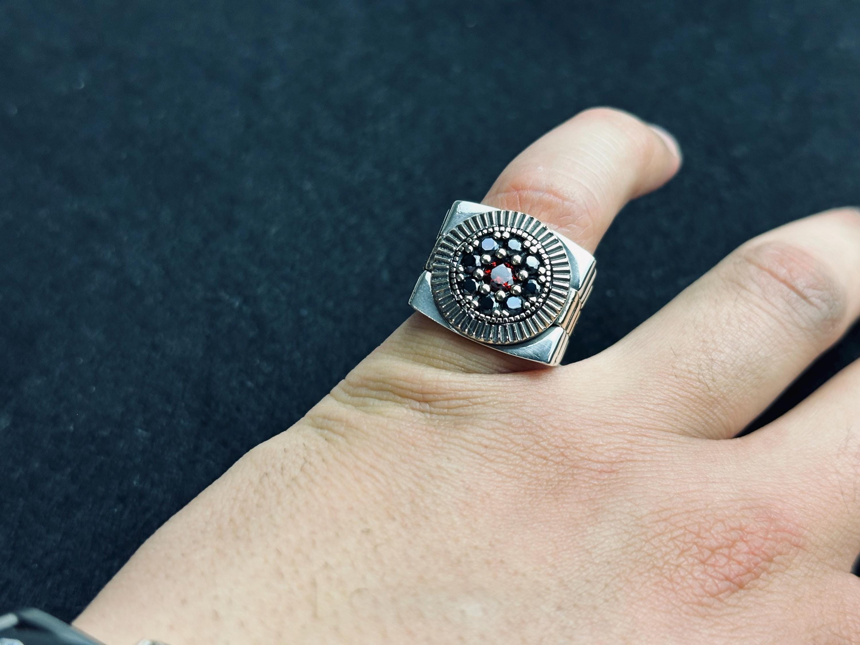 Sterling Silver Signet Ring: Oval Center with Tiny Stone