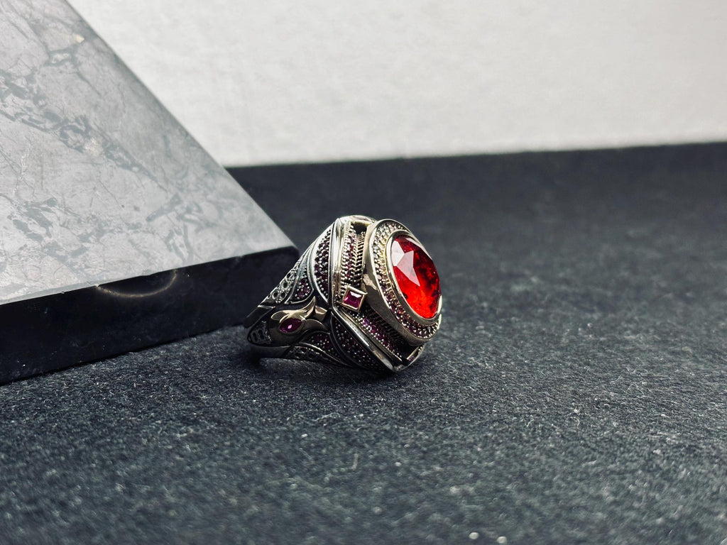 Ottoman Ruby Ring, Sterling Silver for Men (Handcrafted)