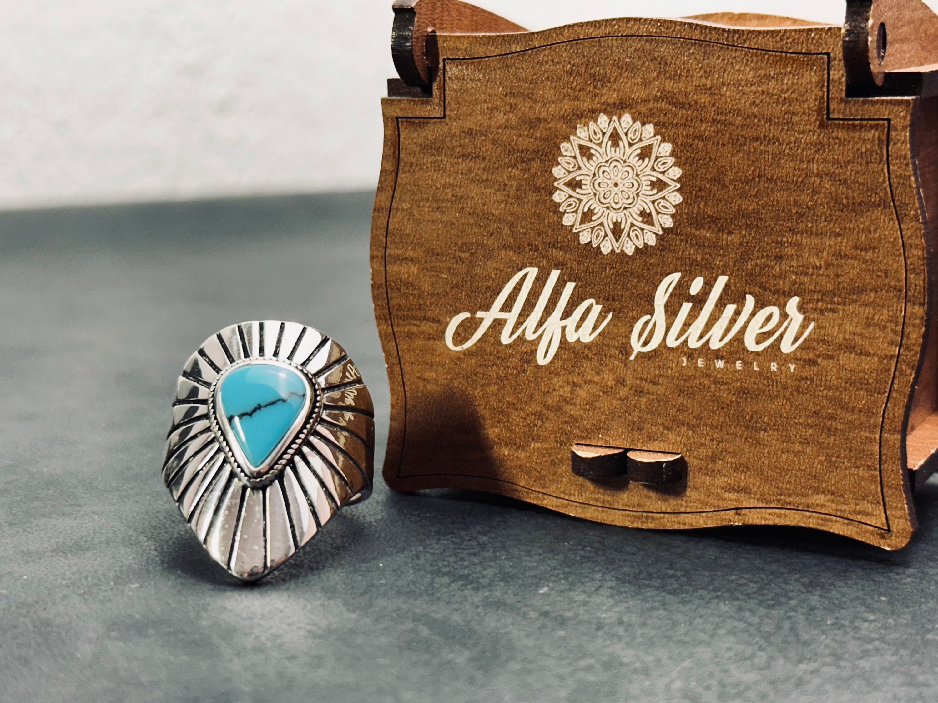 Turquoise Sterling Silver Ring: Geometric Men's Gemstone Jewelry