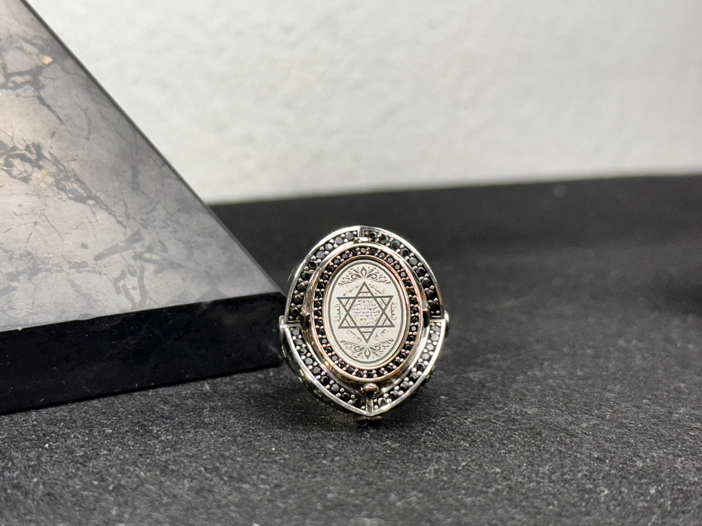 Sterling Silver Solomon Ring - Engraved Star of David Design