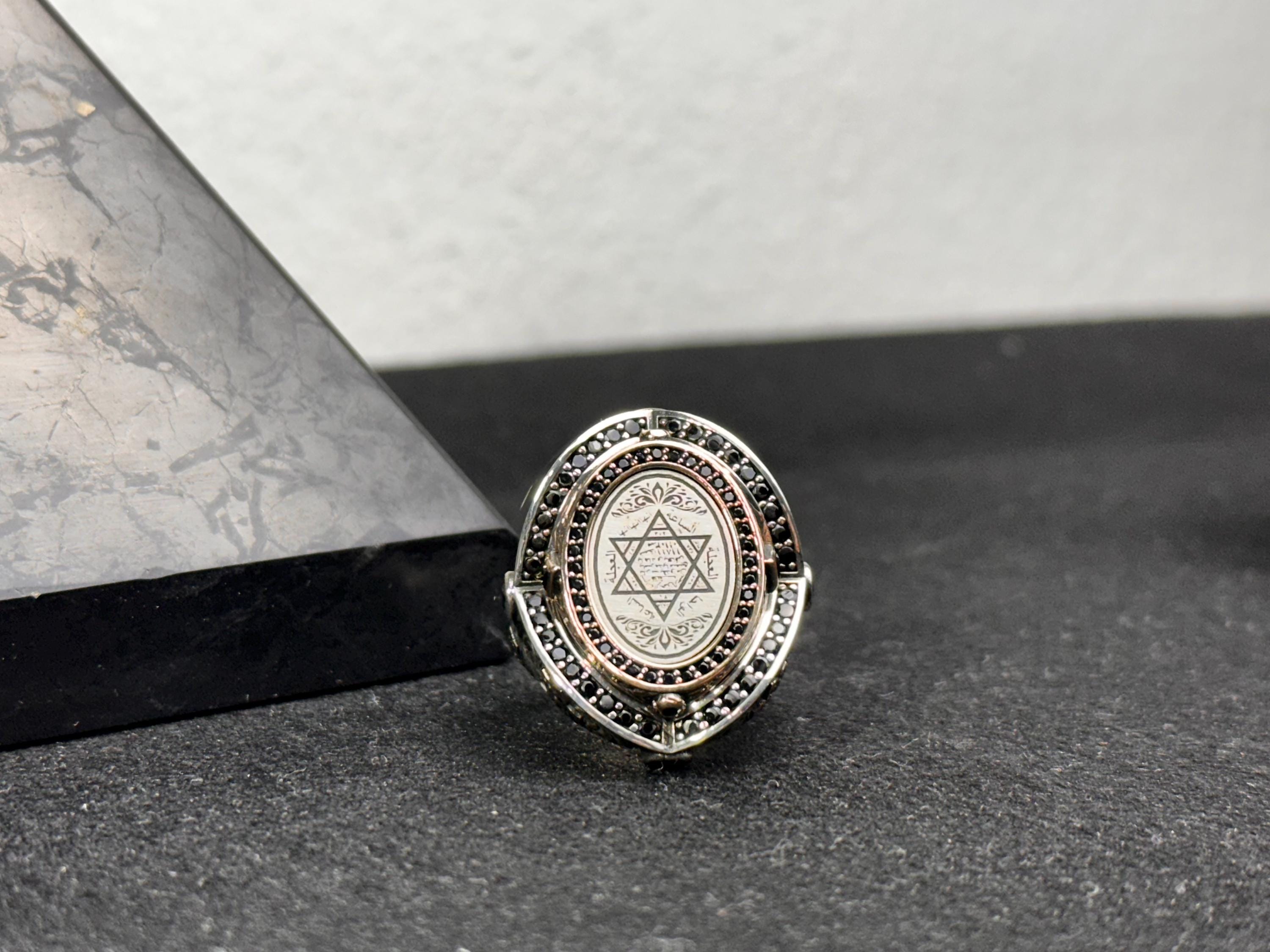 Sterling Silver Solomon Ring - Engraved Star of David Design