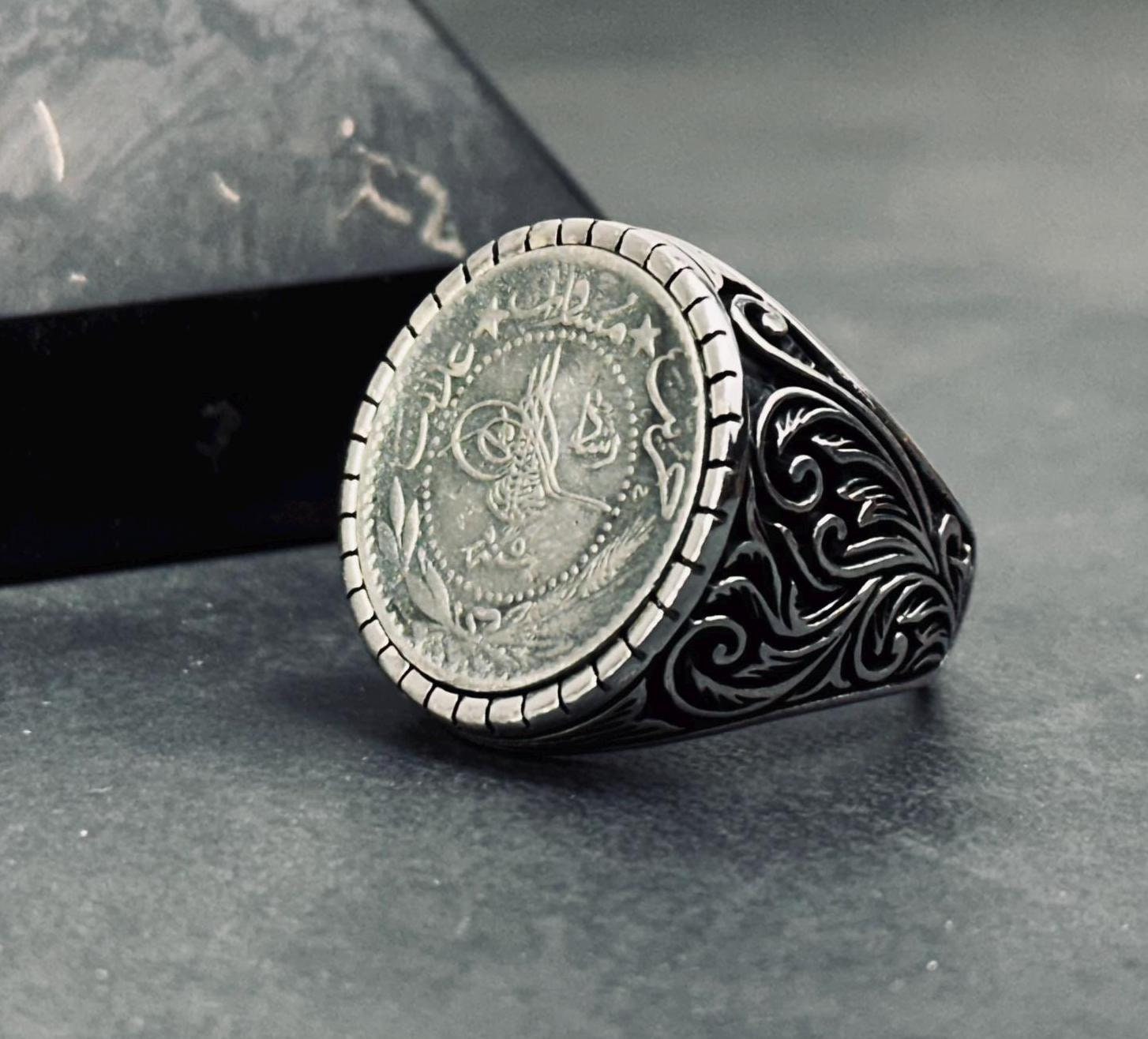 Oxidized Sterling Silver Signet Ring, Hand Cast (Engraved Band)