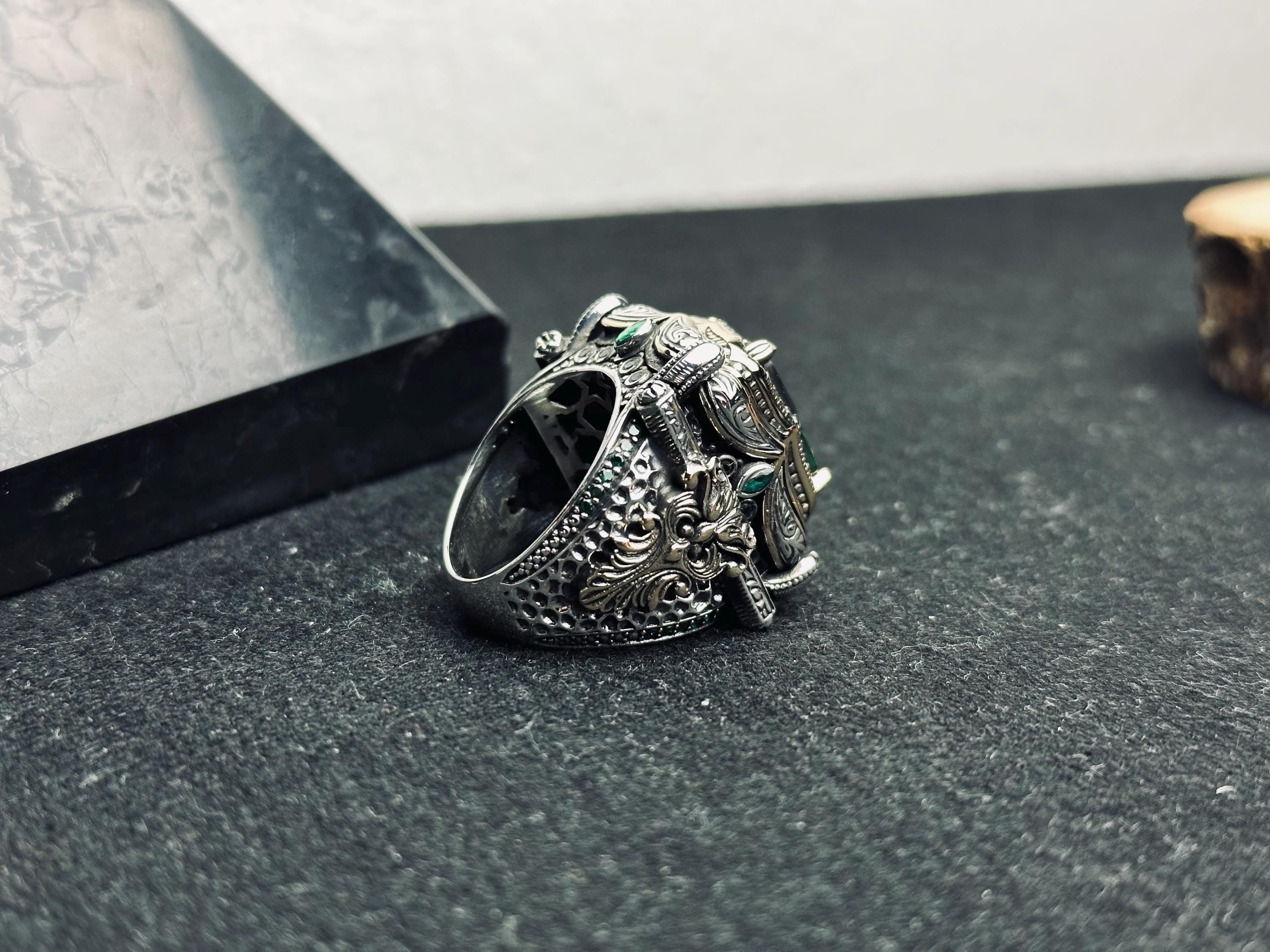 Men’s Emerald Ring: Bold Square Gem - Handmade Sterling Silver