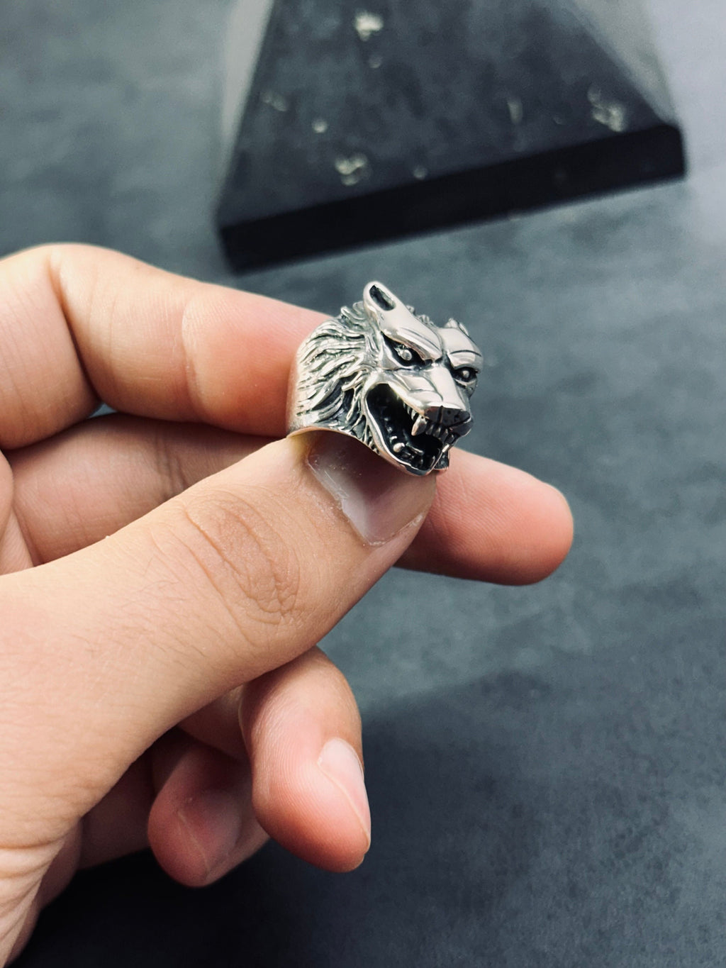 Sterling Silver Wolf Ring, Handmade Animal Design (Men's Size Options)