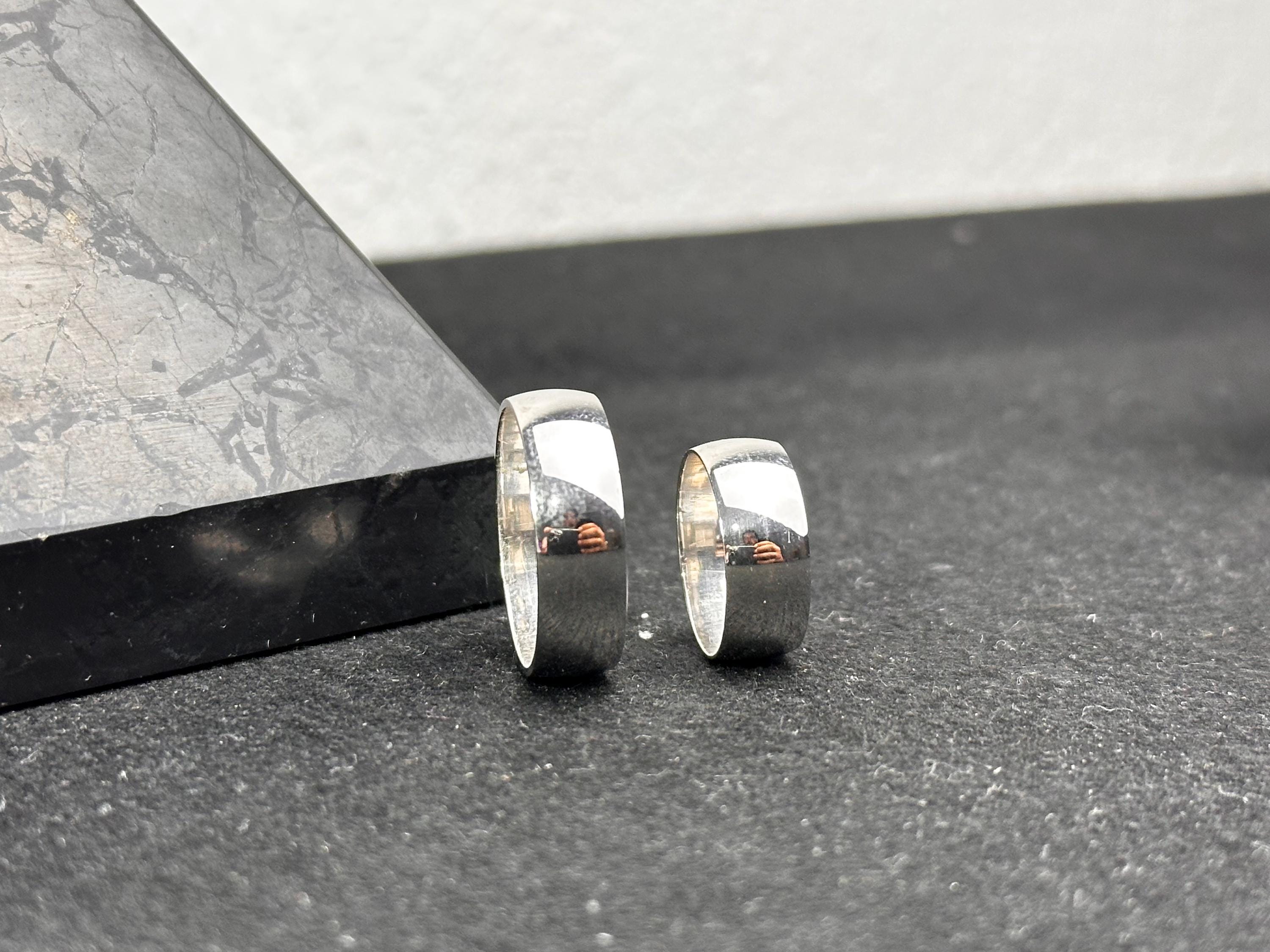 Sterling Silver Couple Ring Set - Personalized Wedding Bands