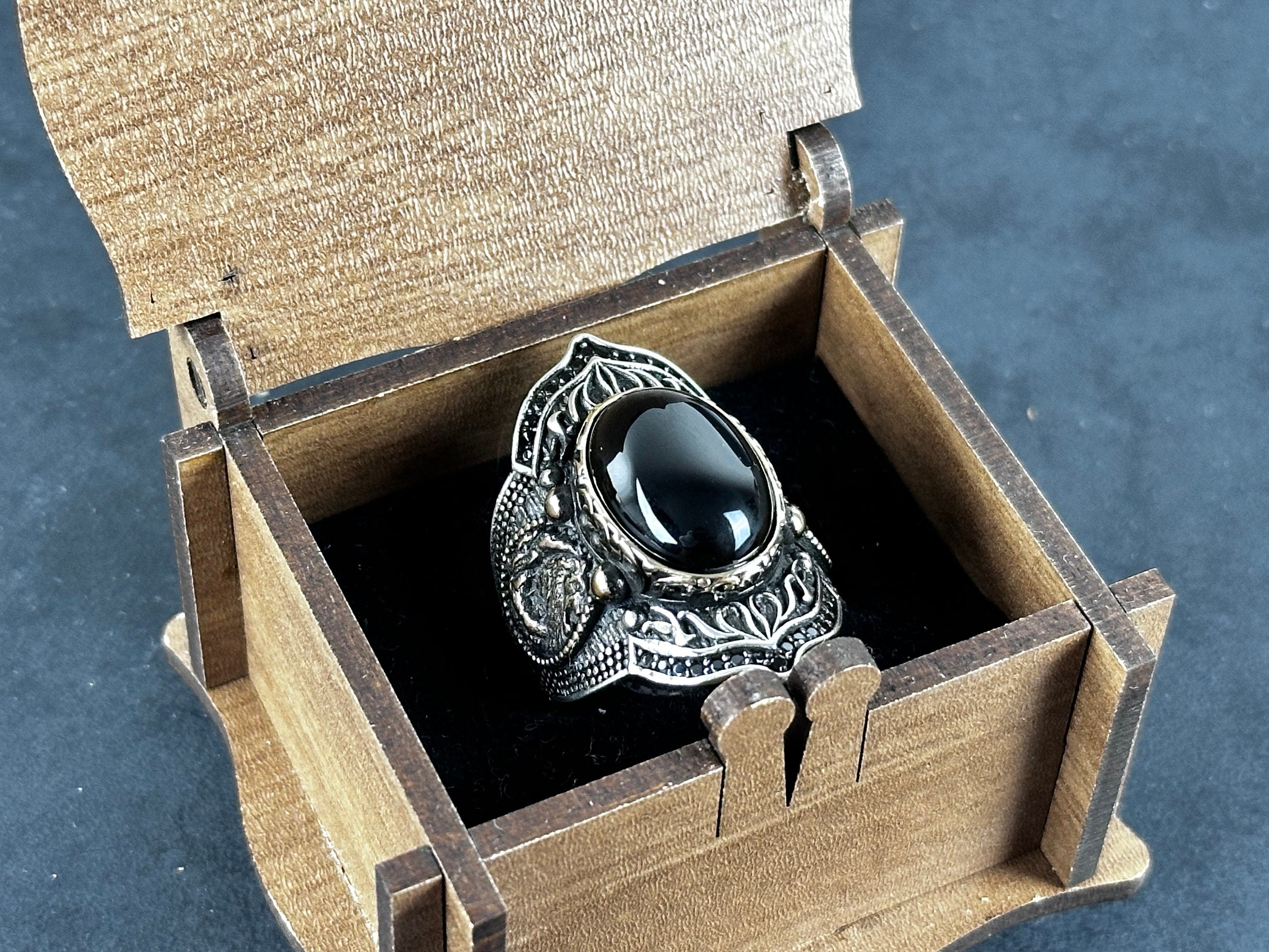 Archer Ring: Sterling Silver with Onyx Stone - Adjustable Statement Piece