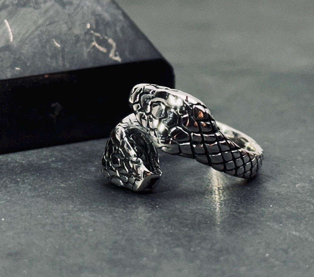 Vintage Sterling Silver Snake Ring, Adjustable Open Band (Unisex)