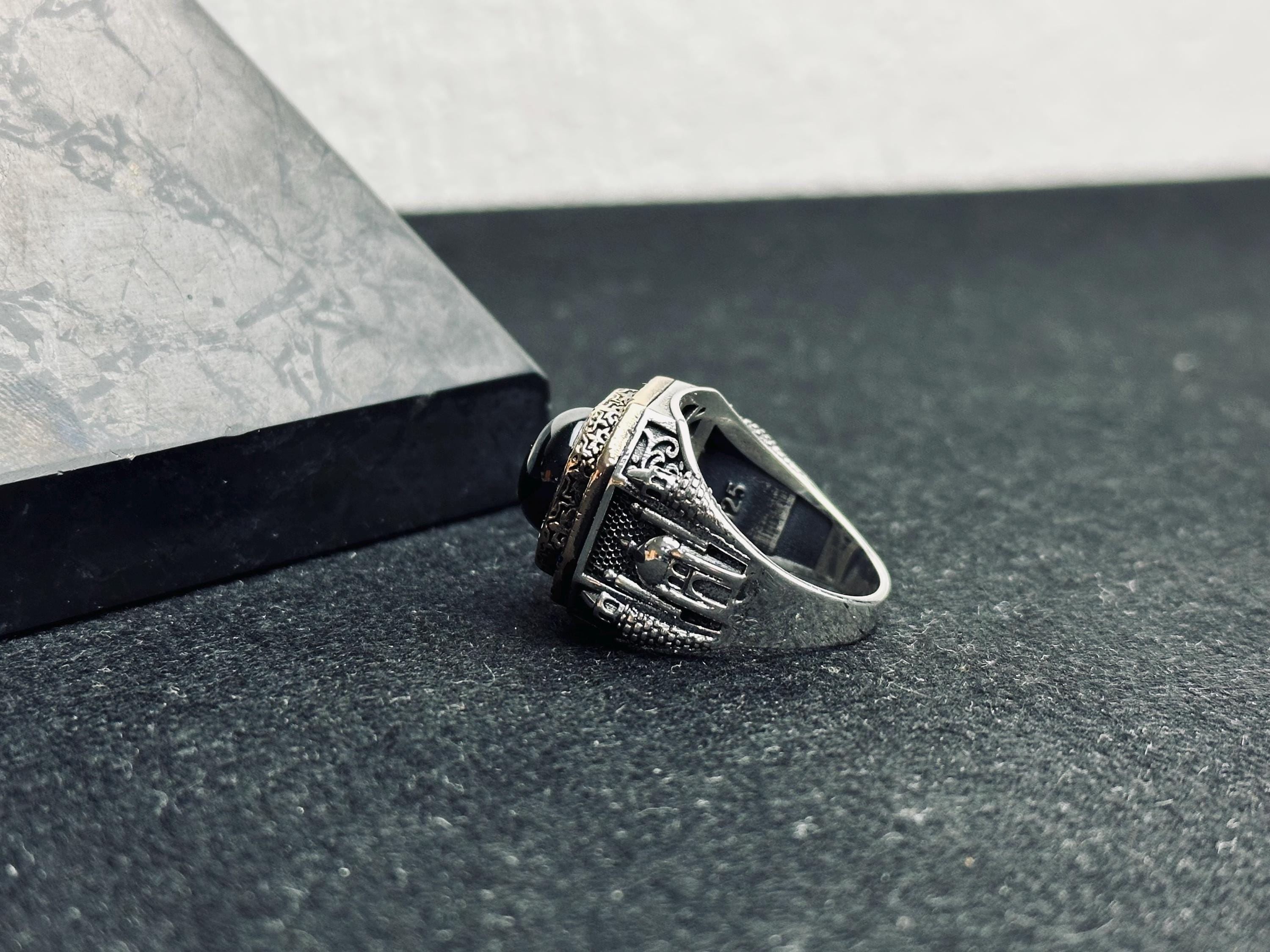 Onyx Statement Ring: Turkish Handmade Sterling Silver (Men's Size)