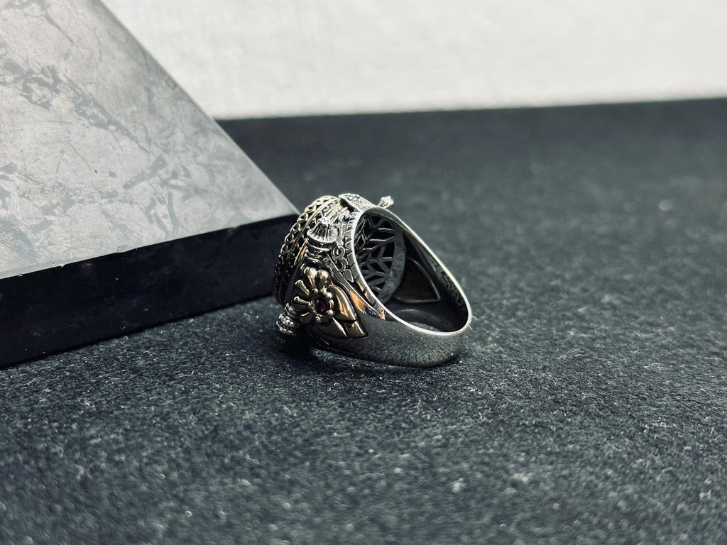 Men's Ruby Ring: Handmade Sterling Silver - Oval Statement Style