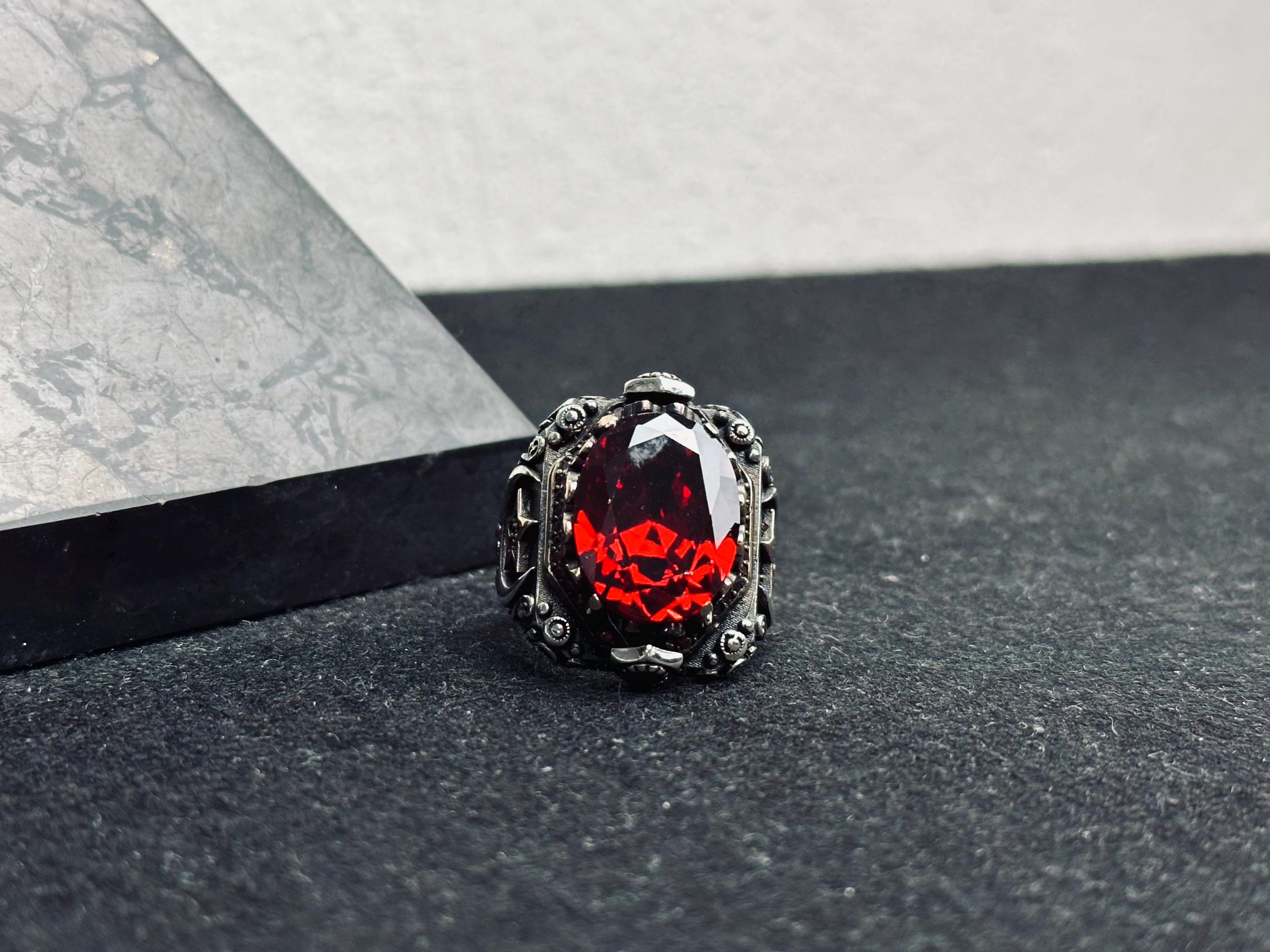 Handmade Ruby Ring: Ottoman Style Sterling Silver (Men's Jewelry)