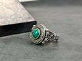 Men's Agate Ring: Cushion Green Stone - Handmade Sterling Silver
