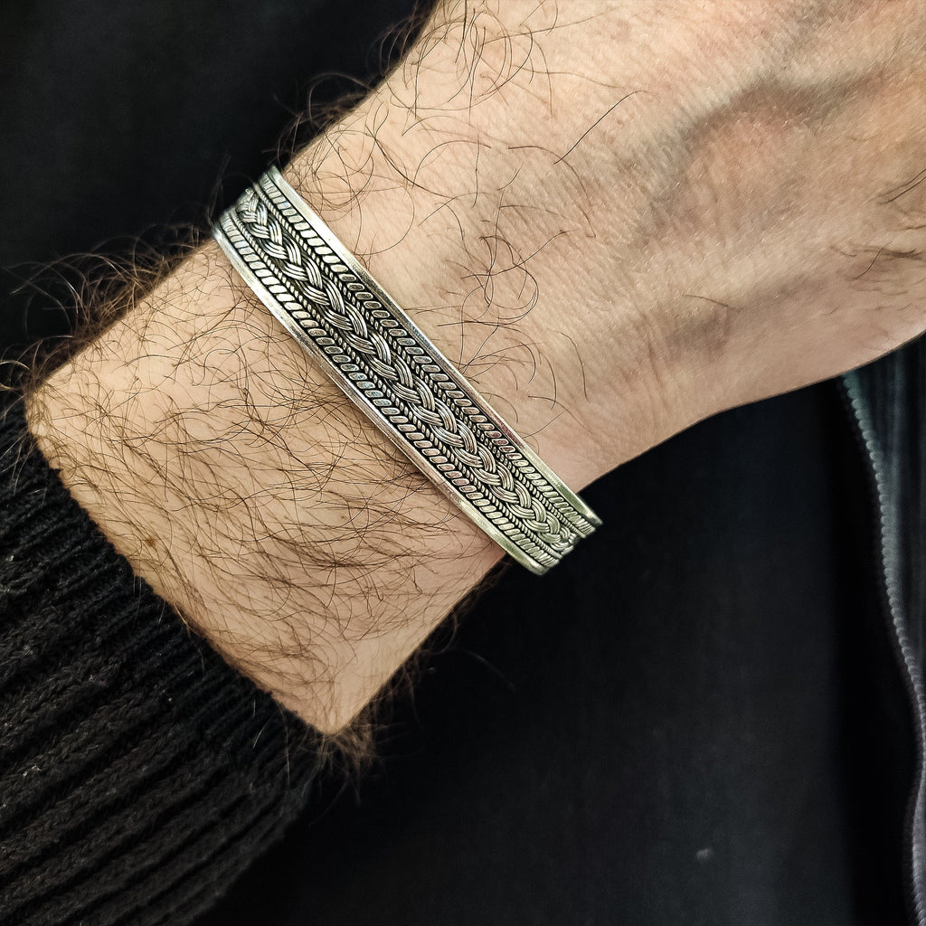 Handmade Sterling Silver Bracelet, Men's Custom Engraved Cuff (925)