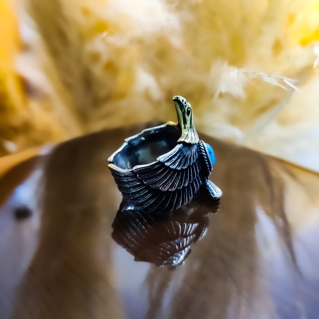 Eagle Head Ring: Turquoise and Sterling Silver (Men's Statement)