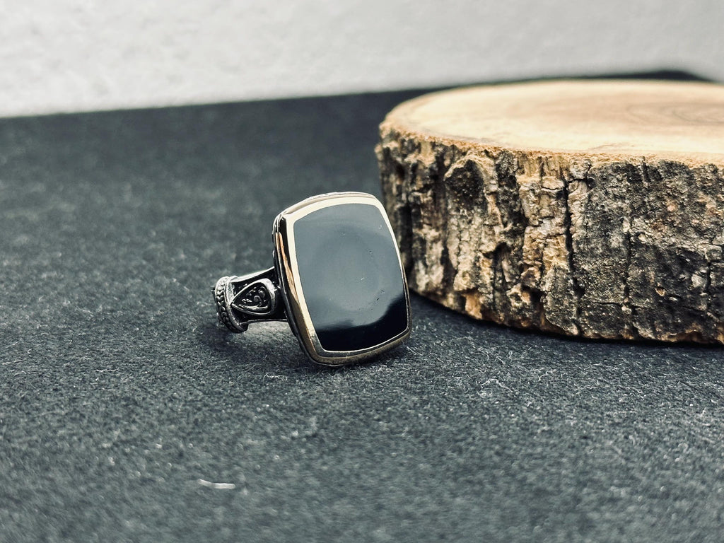 Vintage Square Onyx Ring - Sterling Silver Ottoman Design