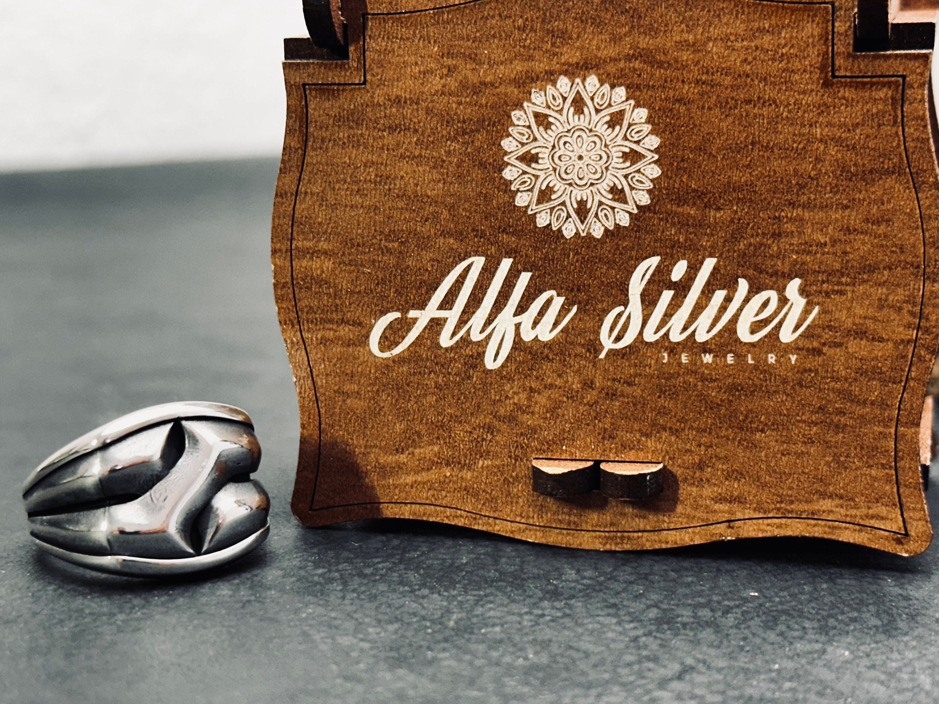 Sterling Silver Ring: Tree Bark Design - Handmade Men's Band
