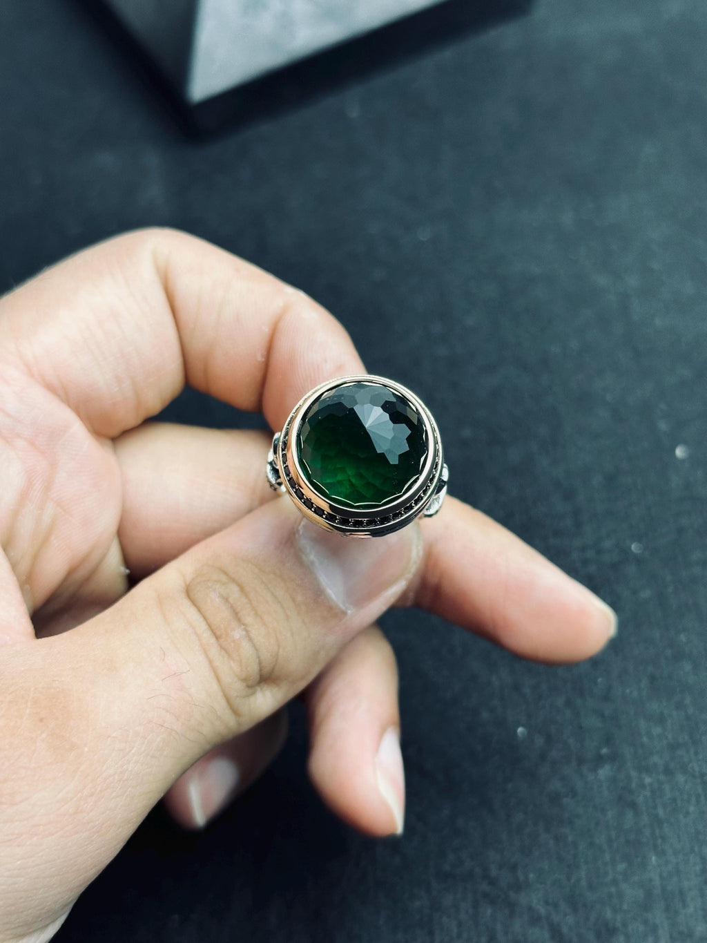 Emerald Ring: Men’s Sterling Silver Ottoman Style (Handmade)