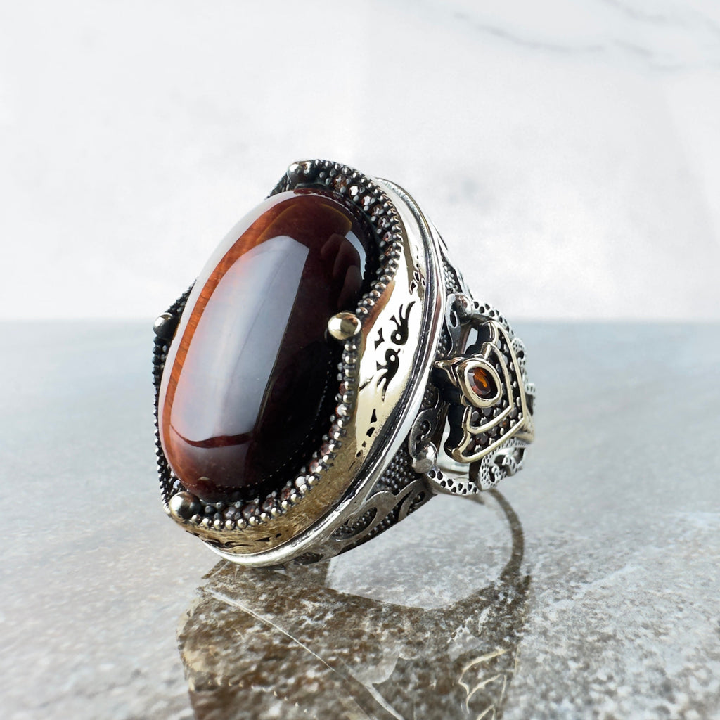 Tiger's Eye Silver Ring - Handmade Sterling Men's Jewelry