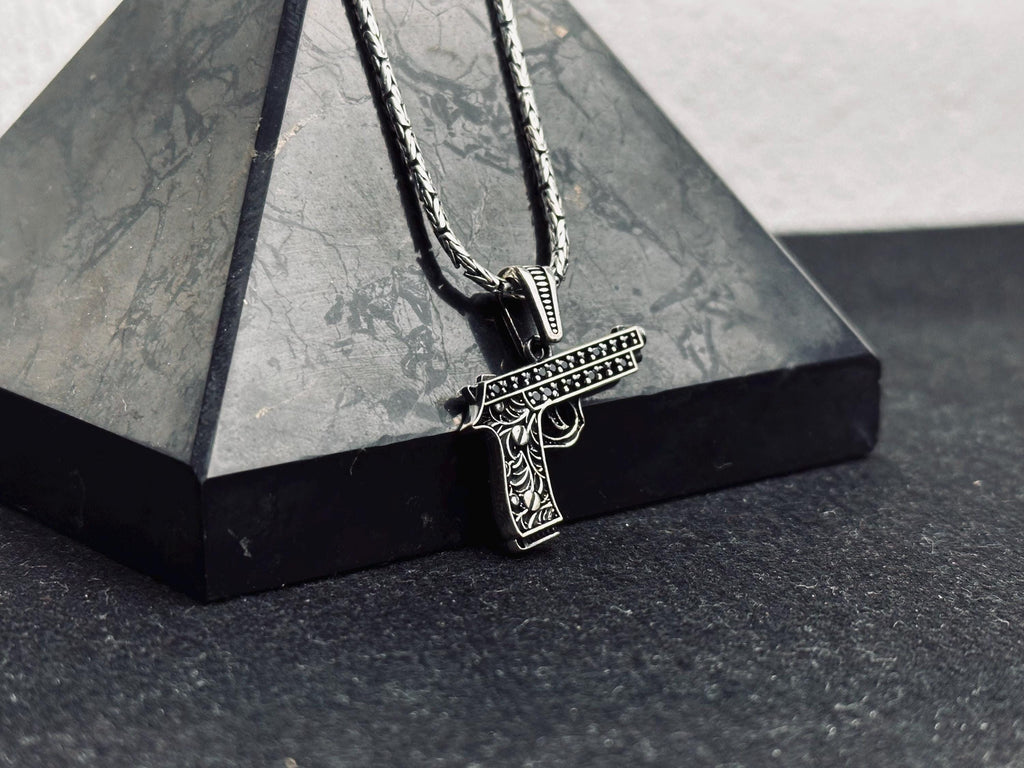 Gun Necklace Pendant: Sterling Silver Jewelry (Men's Bold Style)