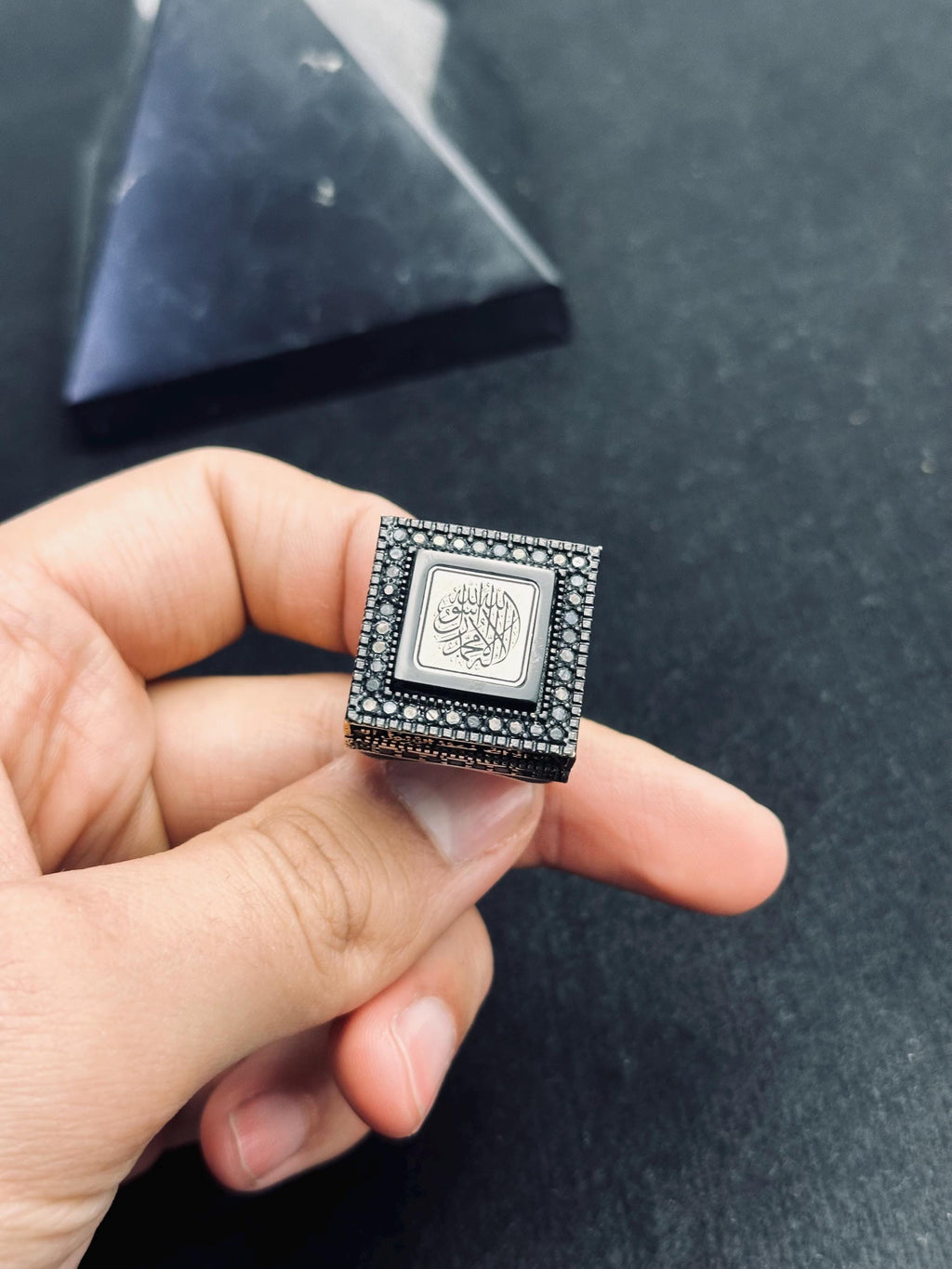 Prayer Ring: Sterling Silver Square - Arabic Calligraphy Engraving
