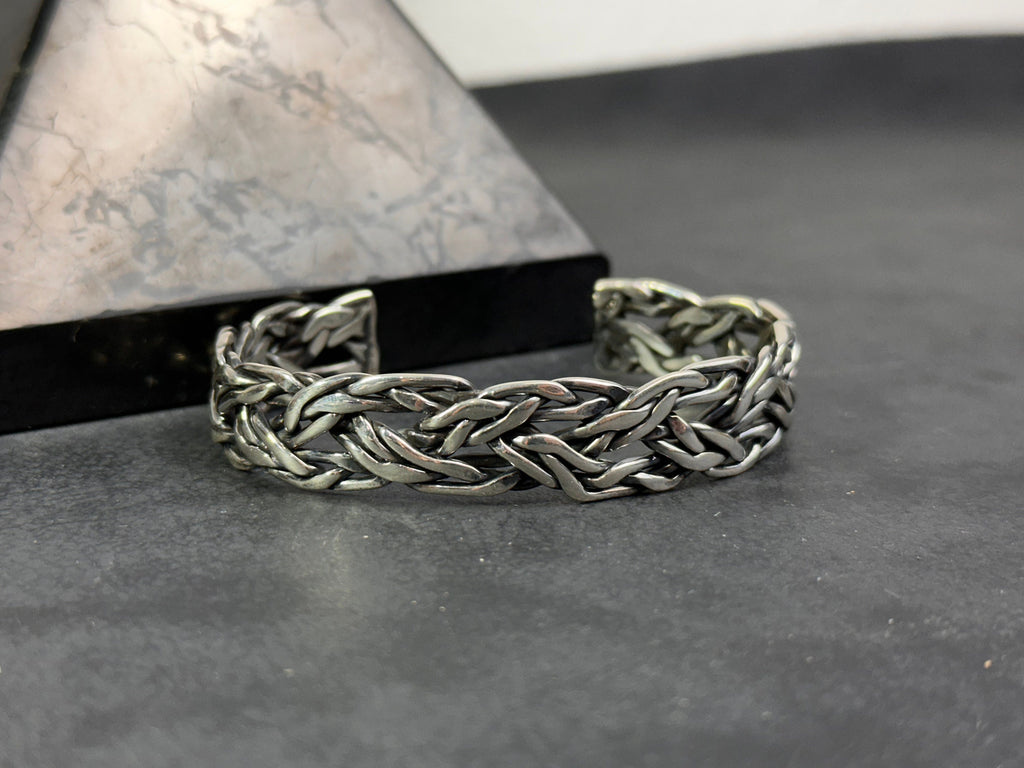 Mens Chunky Silver Bangle, Bold Handmade Bracelet (Sterling Cuff)