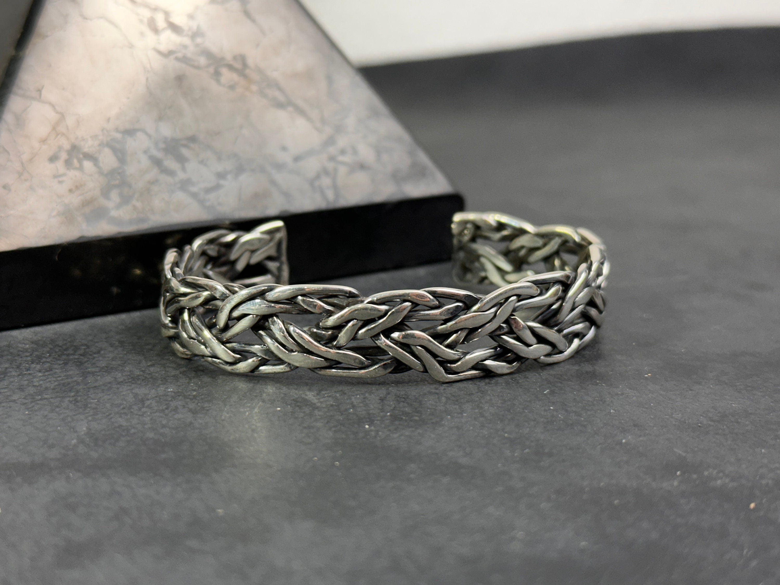 Mens Chunky Silver Bangle, Bold Handmade Bracelet (Sterling Cuff)