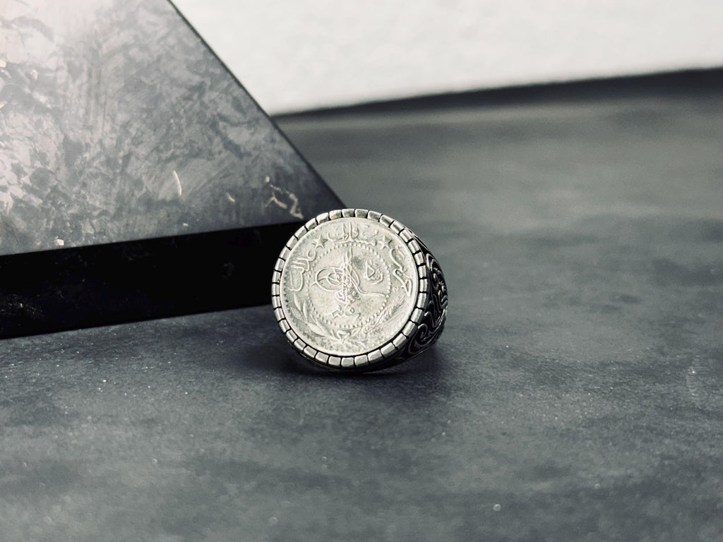 Oxidized Sterling Silver Signet Ring, Hand Cast (Engraved Band)
