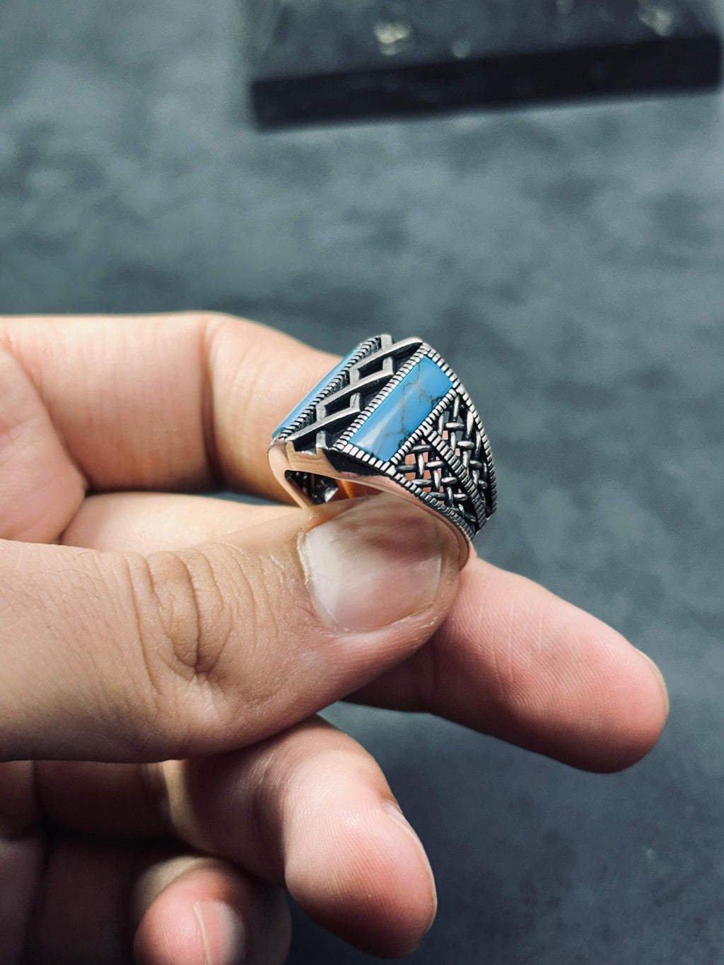 Turquoise Silver Ring, Handmade Gemstone, Minimalist Style (925 Sterling)
