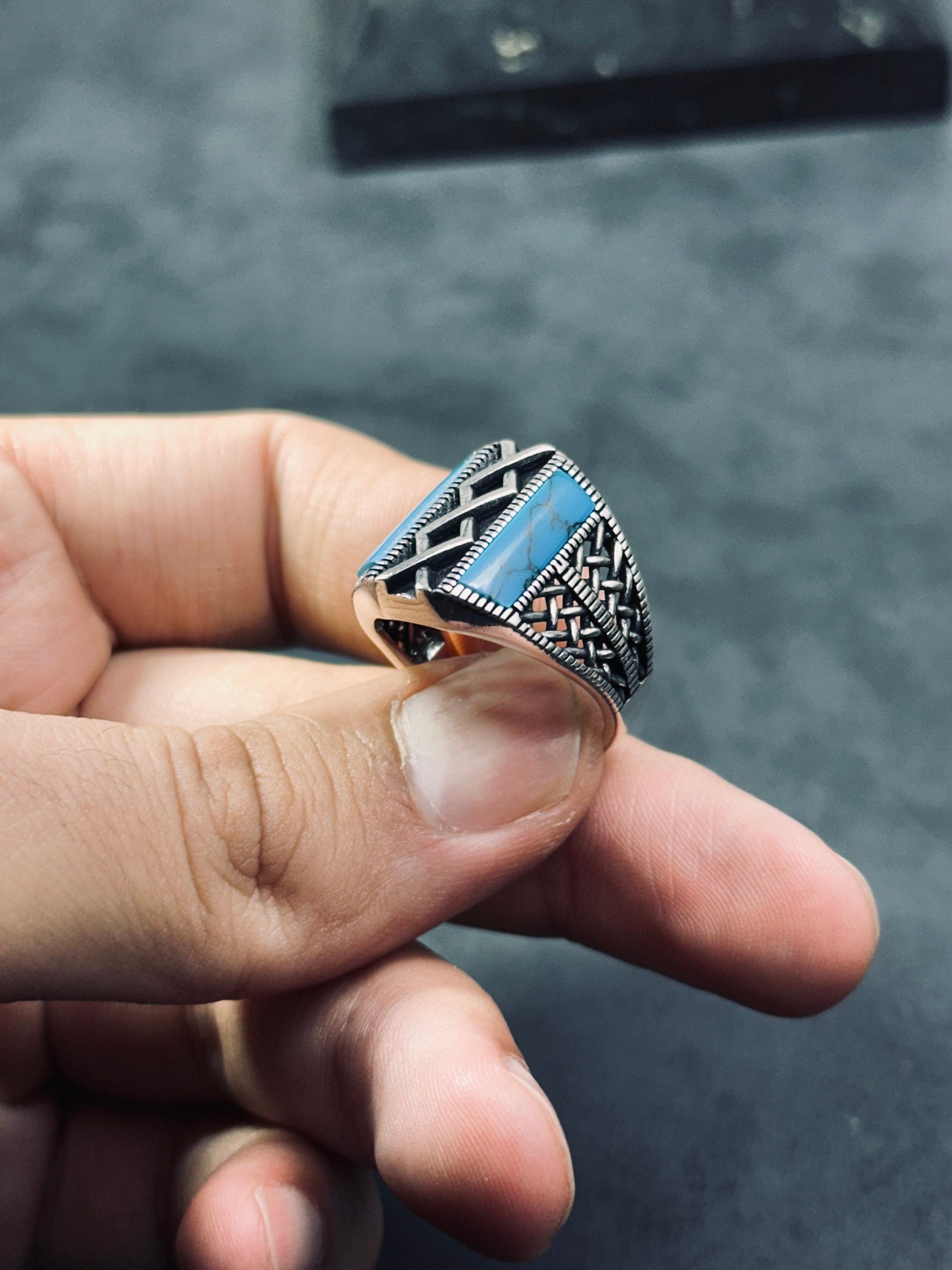 Turquoise Silver Ring, Handmade Gemstone, Minimalist Style (925 Sterling)