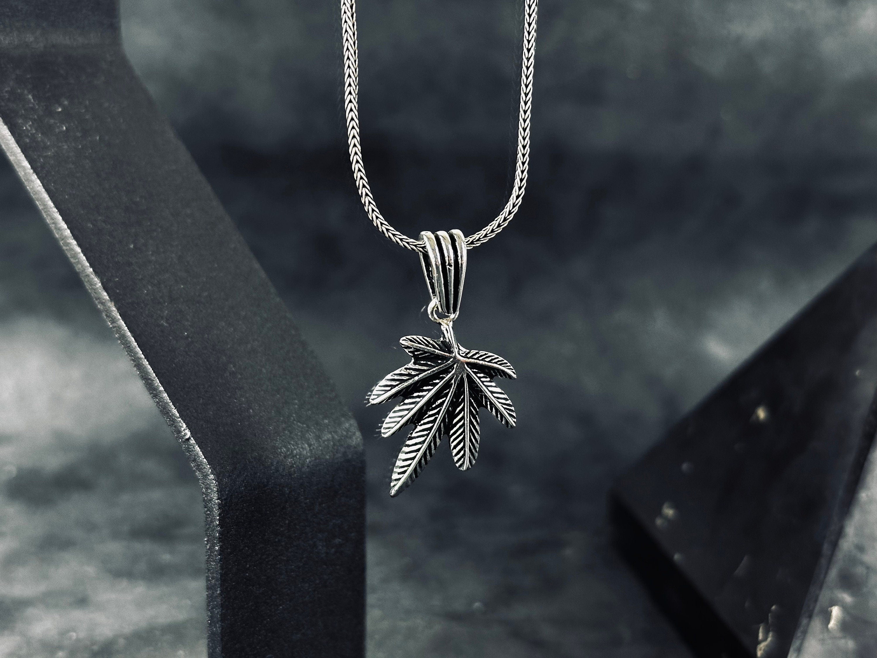 Weed Leaf Pendant Necklace: Silver Cannabis Jewelry (Handmade)