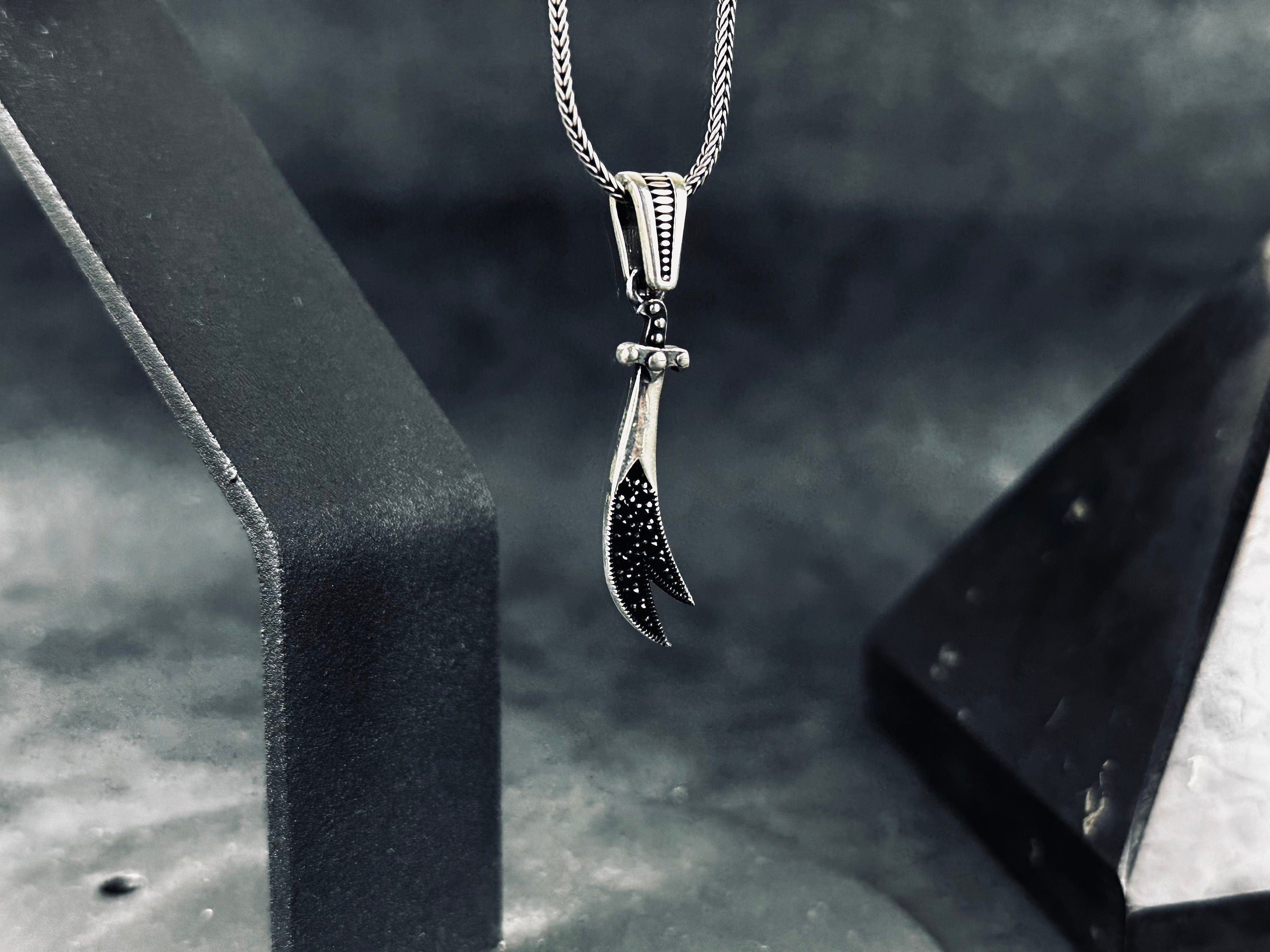 Zulfiqar Silver Pendant Necklace: Handcrafted Islamic Charm
