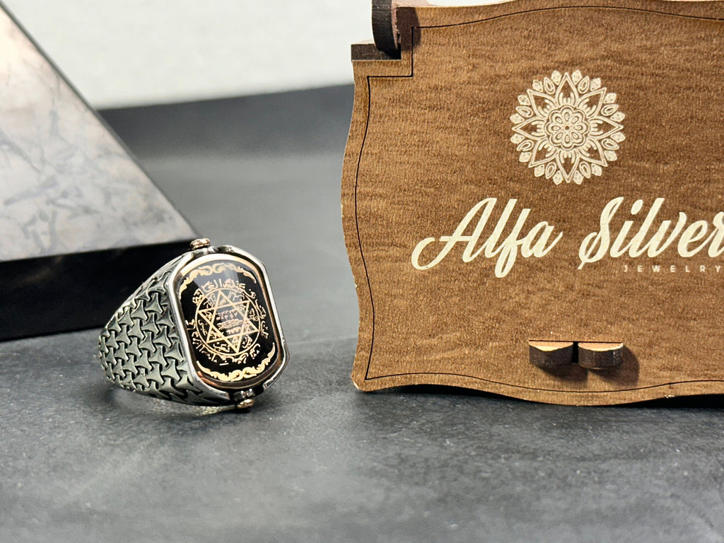Double Sided Solomon Signet Ring: Red Agate, Sterling Silver