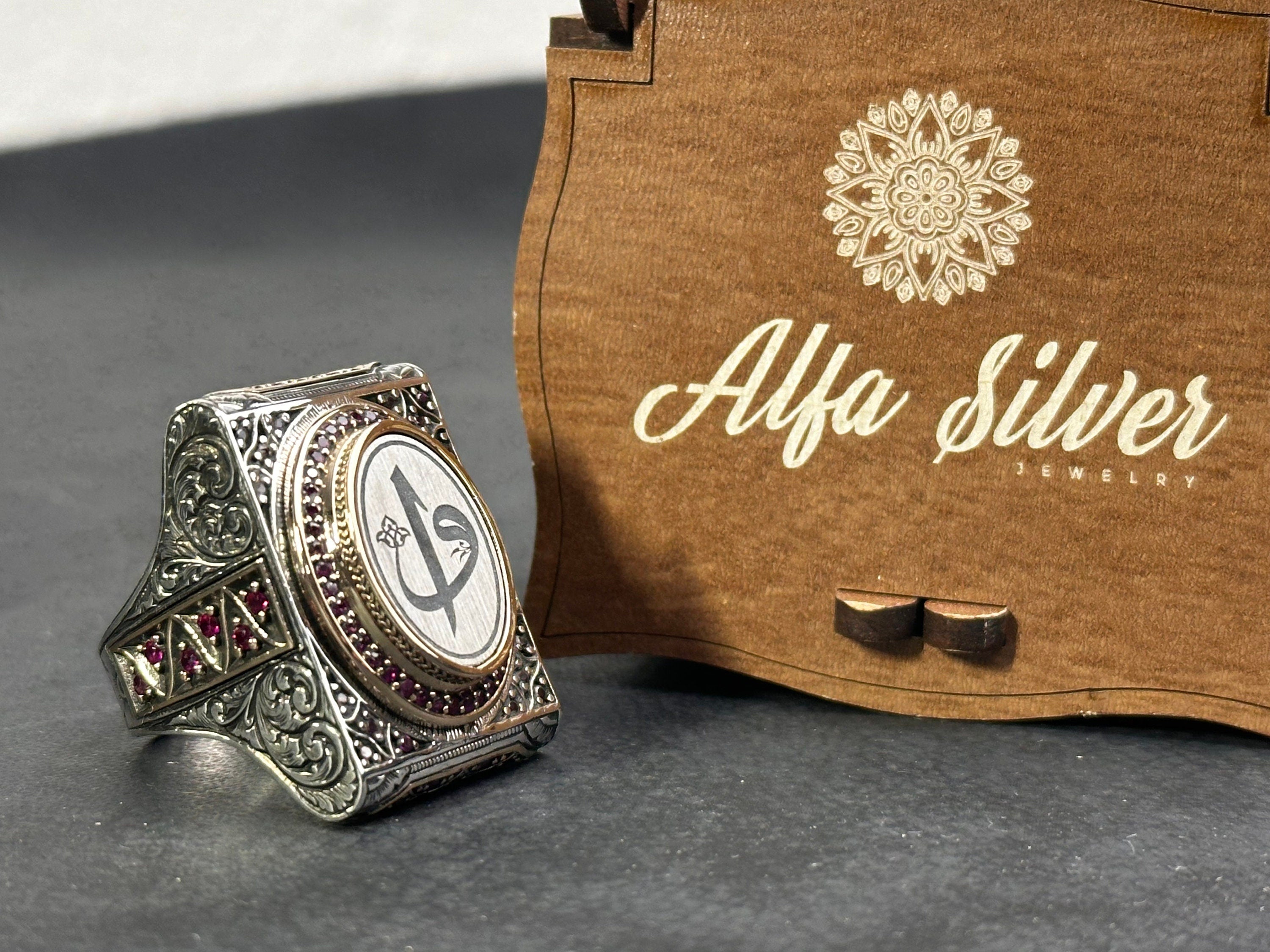 Elif Vav Ring: Sterling Silver Arabic Calligraphy, Oversized